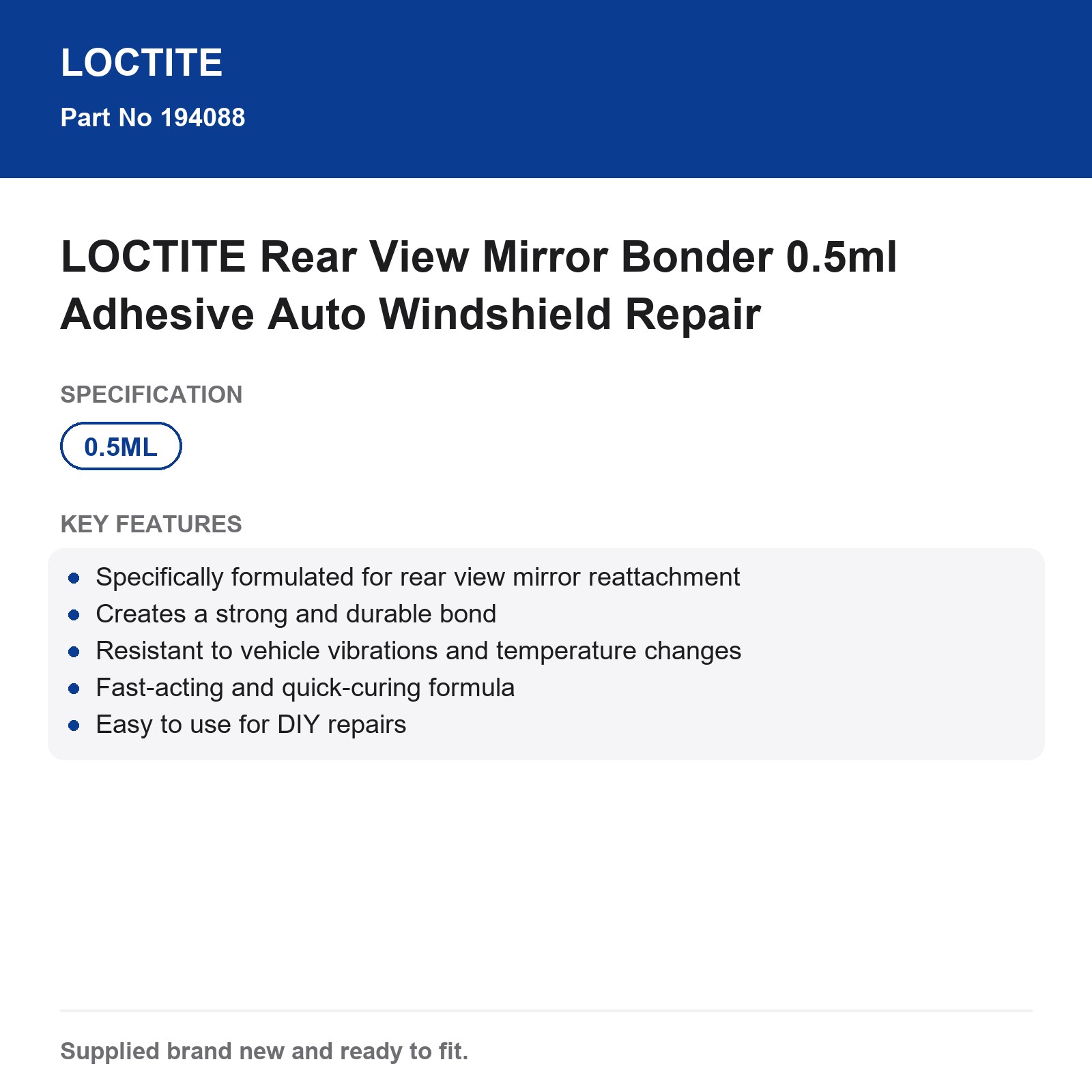 LOCTITE Rear View Mirror Bonder 0.5ml Adhesive Auto Windshield Repair - Image 4