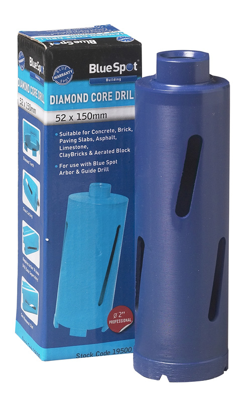 BlueSpot Diamond Core Drill 52x150mm Concrete Brick One Piece Core