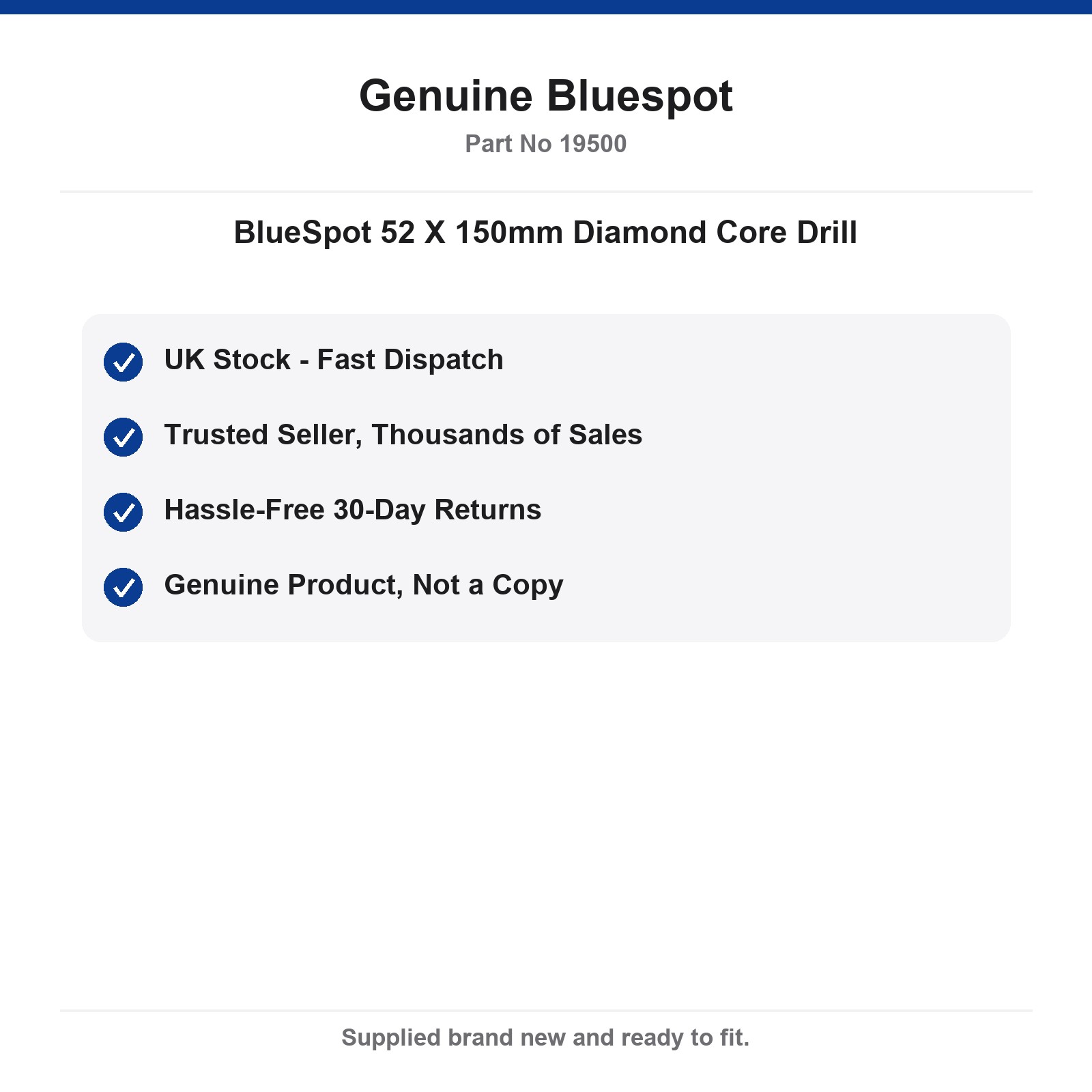 BlueSpot Diamond Core Drill 52x150mm Concrete Brick One Piece Core - Image 4