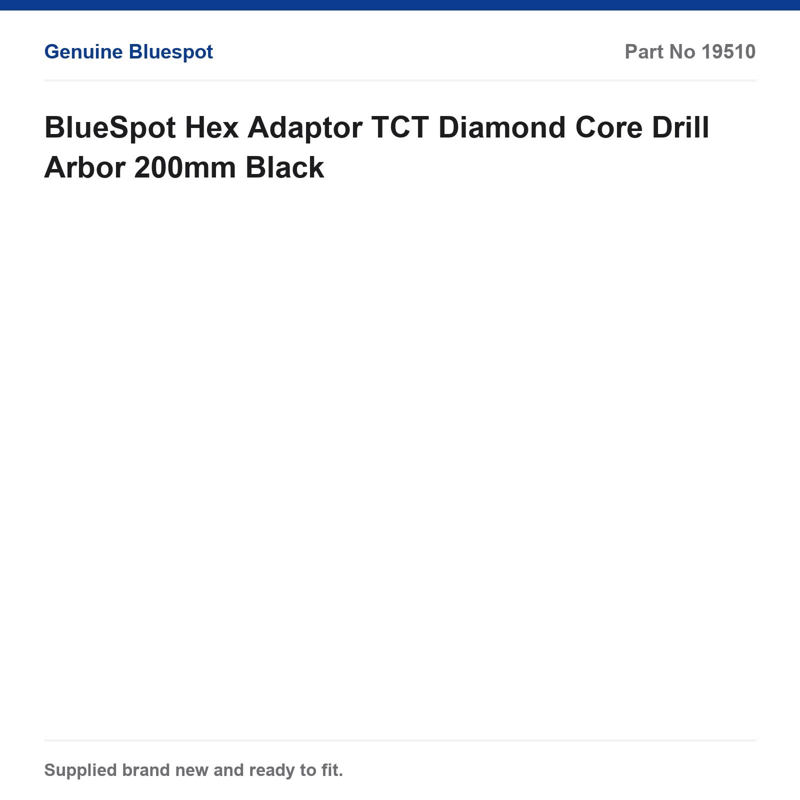 Diamond Core Drill Arbor Hex Adaptor BlueSpot TCT 200mm Black - Image 3