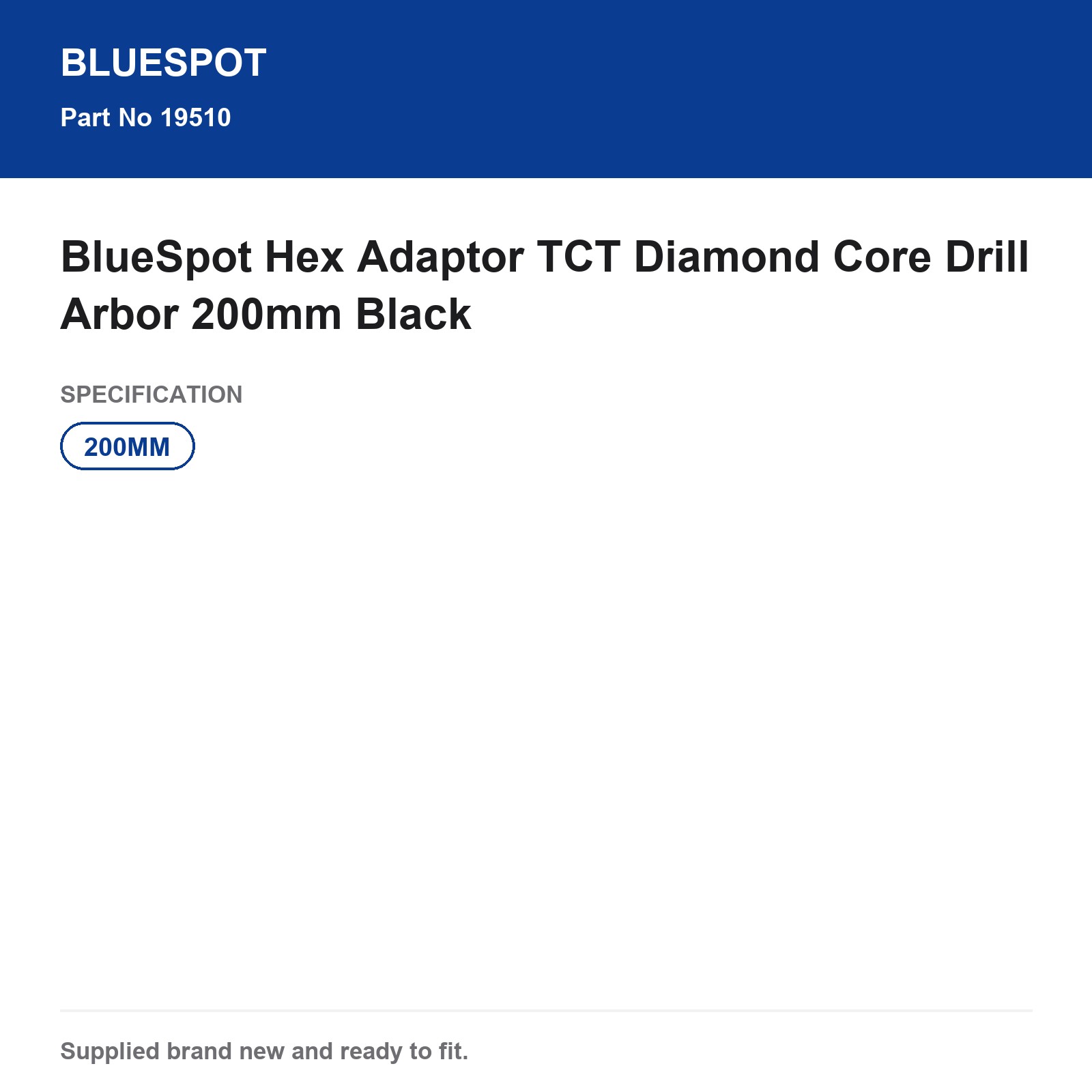 Diamond Core Drill Arbor Hex Adaptor BlueSpot TCT 200mm Black - Image 4