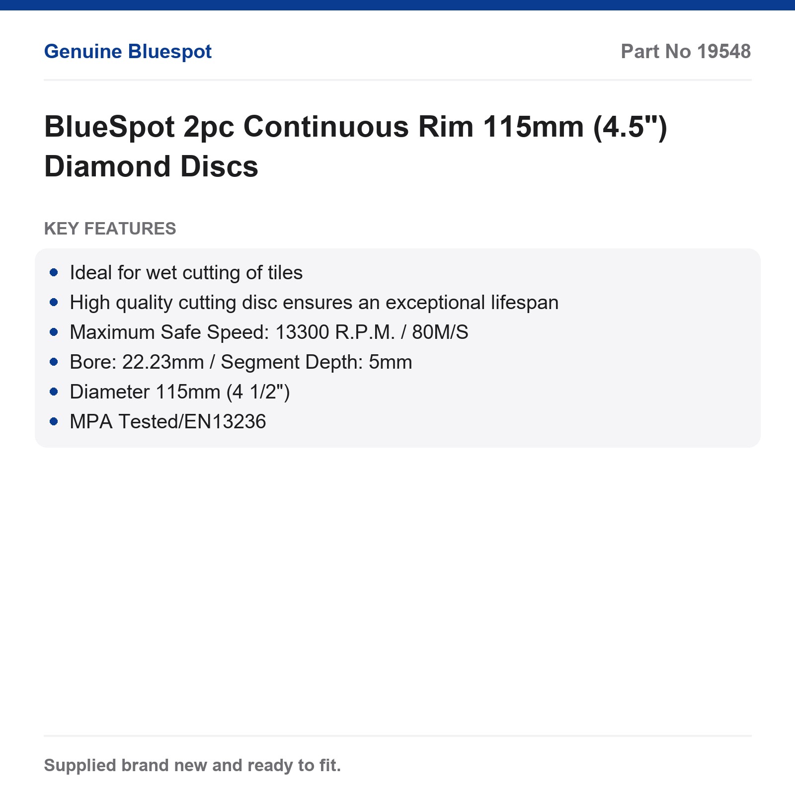 Diamond Cutting Discs 115mm (4.5") BlueSpot 2pc Continuous Rim - Image 3