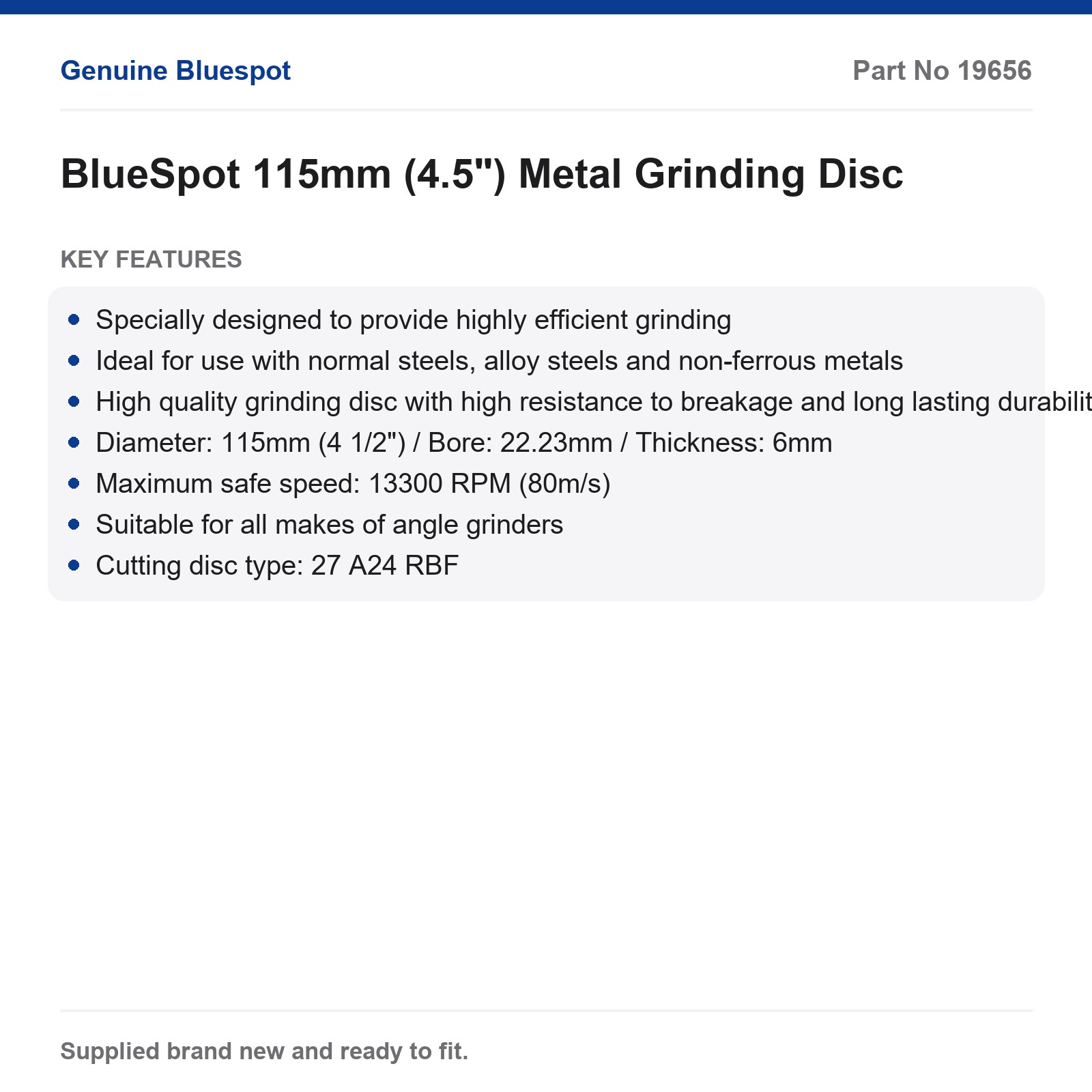 BlueSpot 115mm 4.5" Metal Grinding Disc 6mm 22.23mm Angle Grinder Steel - Image 2