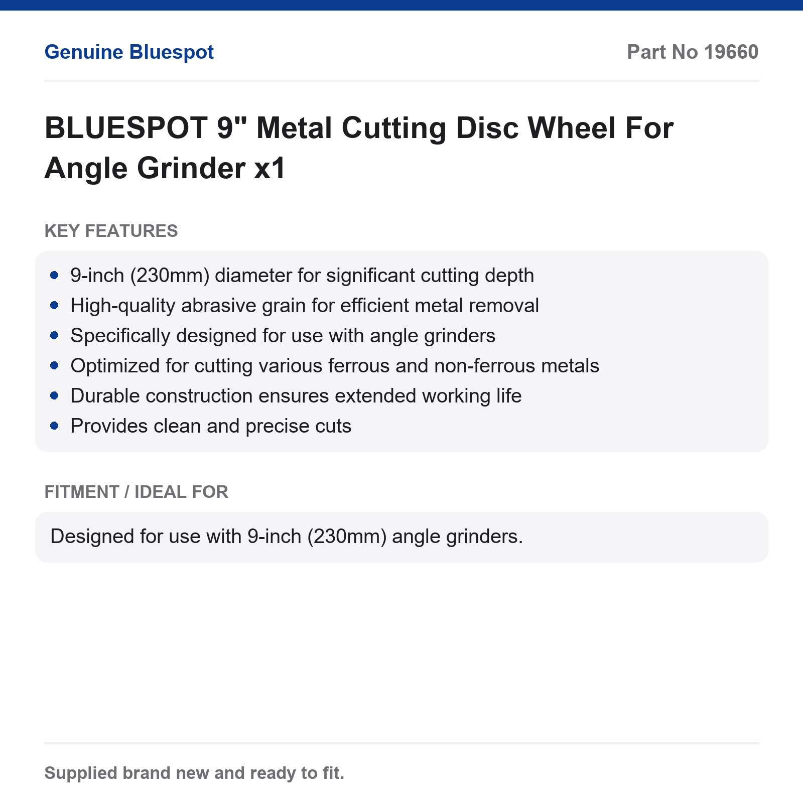 BLUESPOT 9" Angle Grinder Metal Cutting Disc - Image 2
