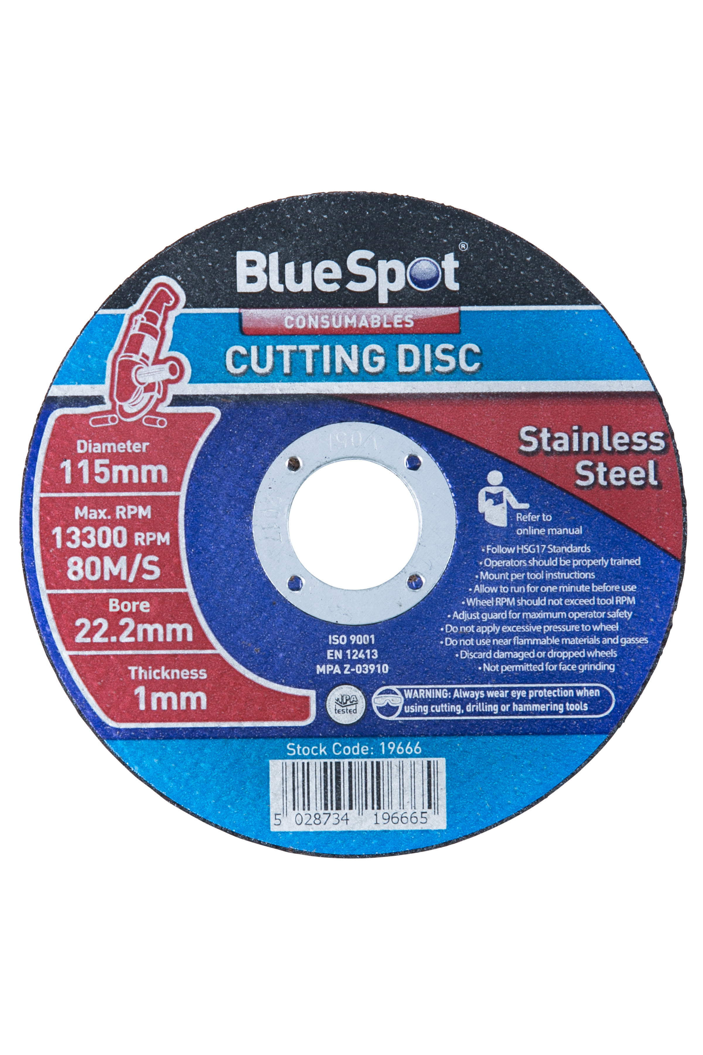 BlueSpot 115mm 4.5in Stainless Steel Cutting Disc Angle Grinder
