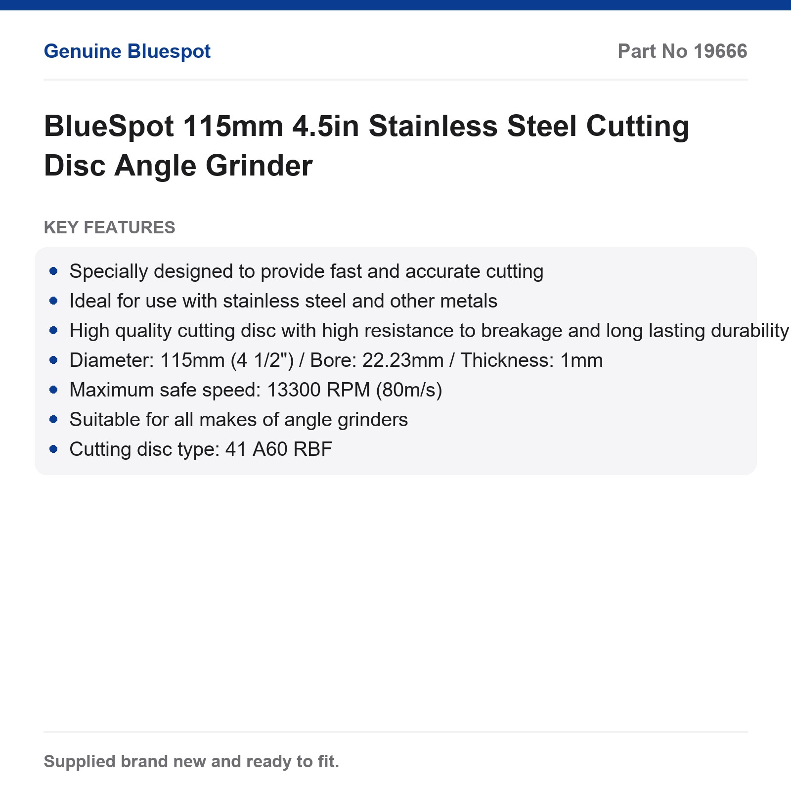 BlueSpot 115mm 4.5in Stainless Steel Cutting Disc Angle Grinder - Image 4