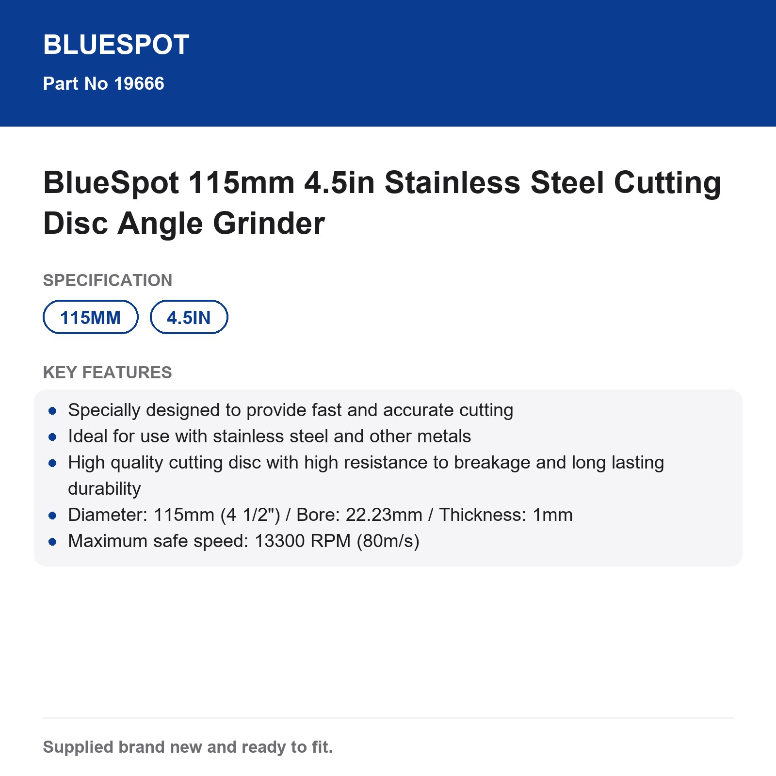 BlueSpot 115mm 4.5in Stainless Steel Cutting Disc Angle Grinder - Image 5