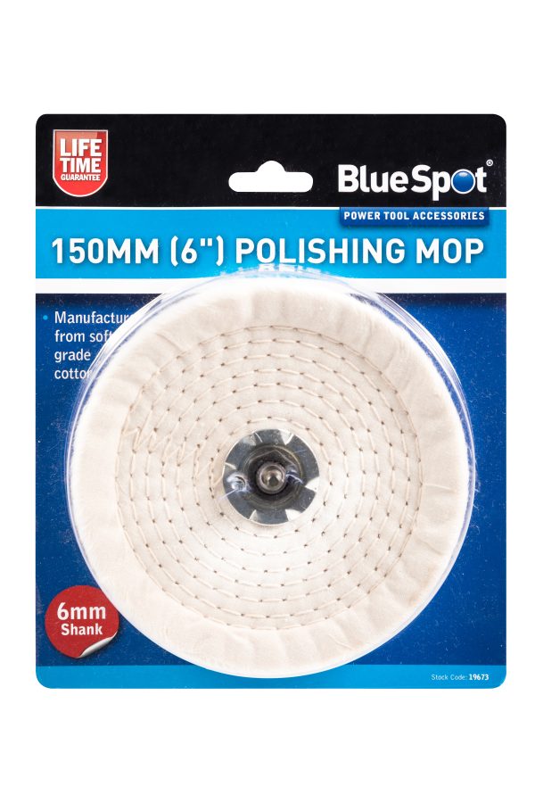 BlueSpot 150mm 6in Polishing Mop 6mm Shank Cotton
