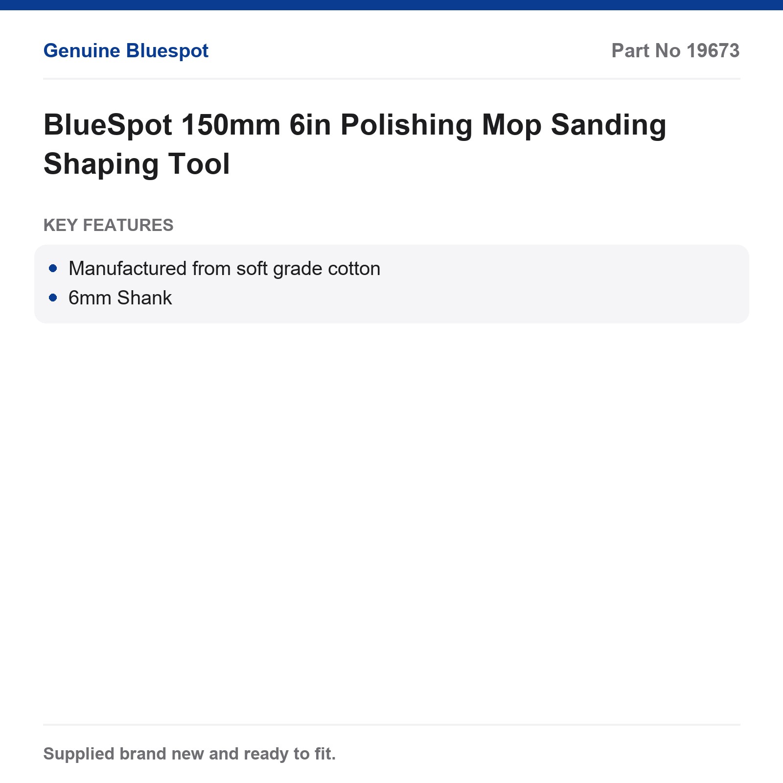 BlueSpot 150mm 6in Polishing Mop 6mm Shank Cotton - Image 4