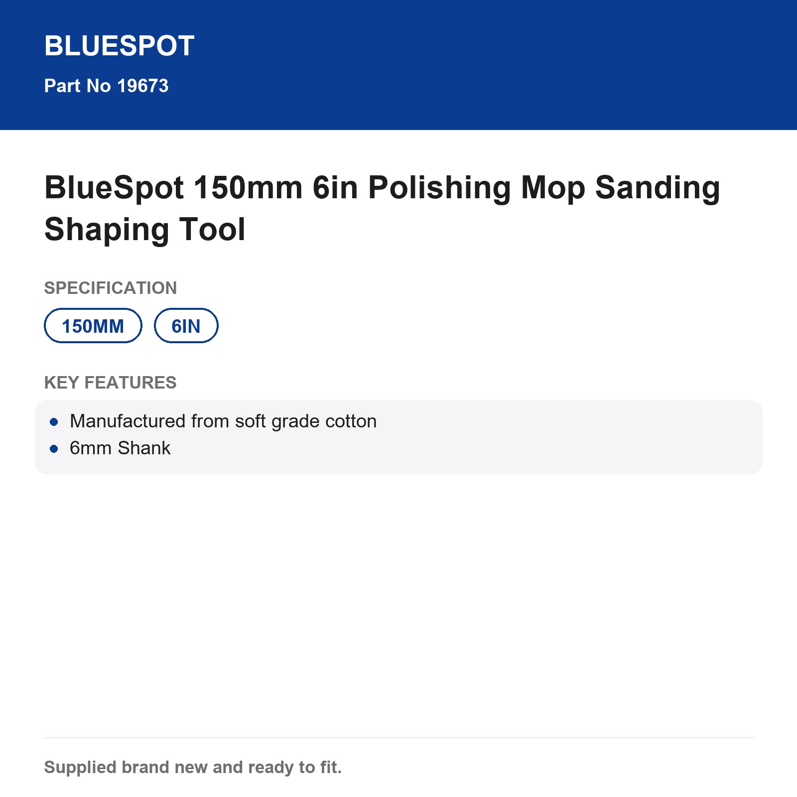 BlueSpot 150mm 6in Polishing Mop 6mm Shank Cotton - Image 5