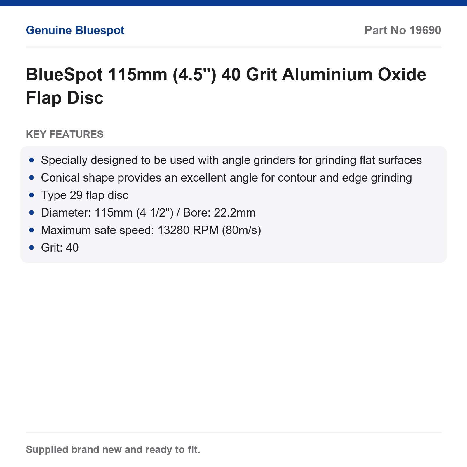 BlueSpot Aluminium Oxide Flap Disc 115mm (4.5") 40 Grit Angle Grinder - Image 4