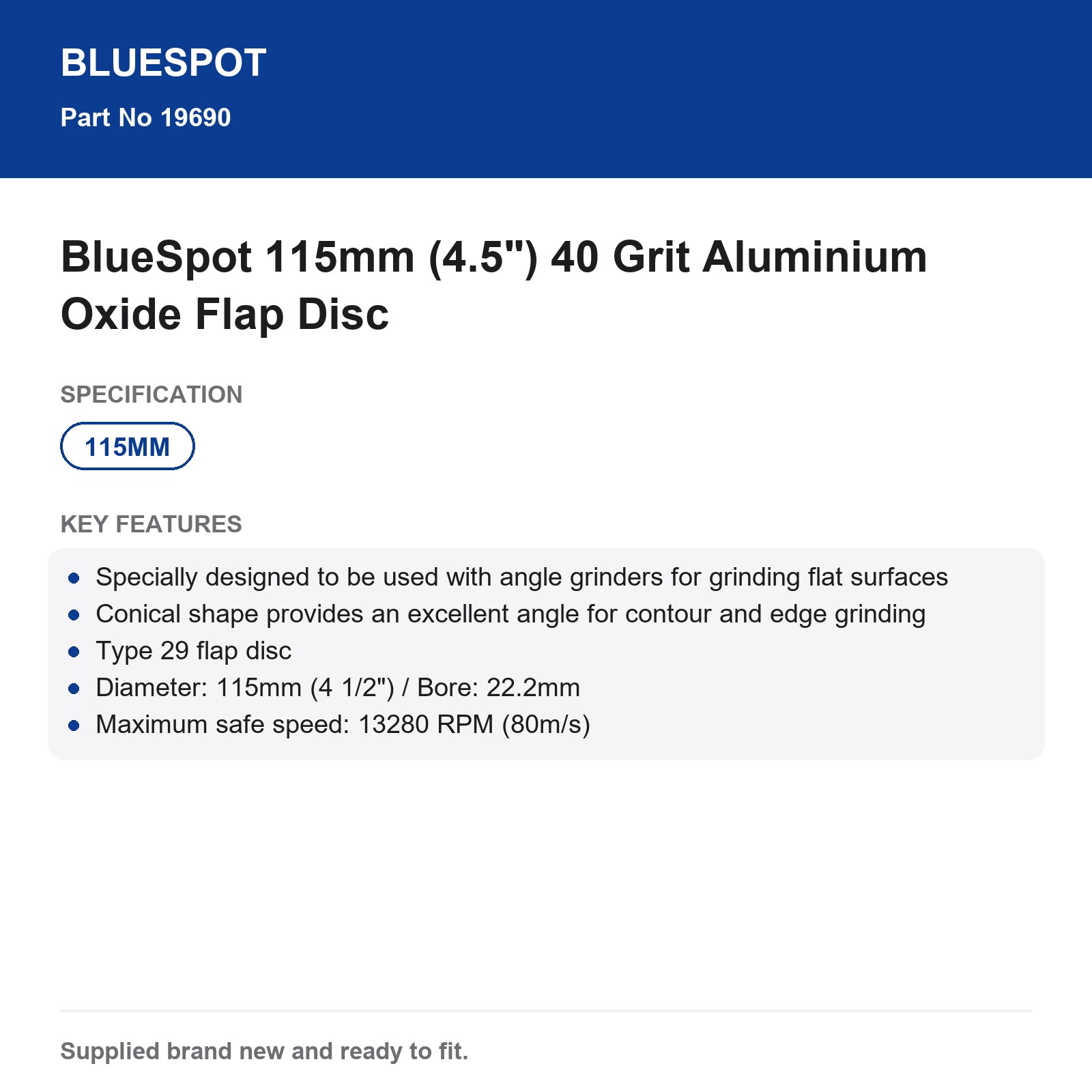 BlueSpot Aluminium Oxide Flap Disc 115mm (4.5") 40 Grit Angle Grinder - Image 5