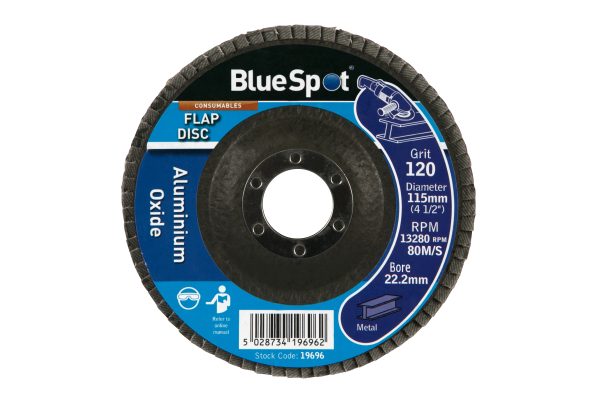 BlueSpot Angle Grinder Flap Disc 115mm (4.5″) Aluminium Oxide 120 Grit