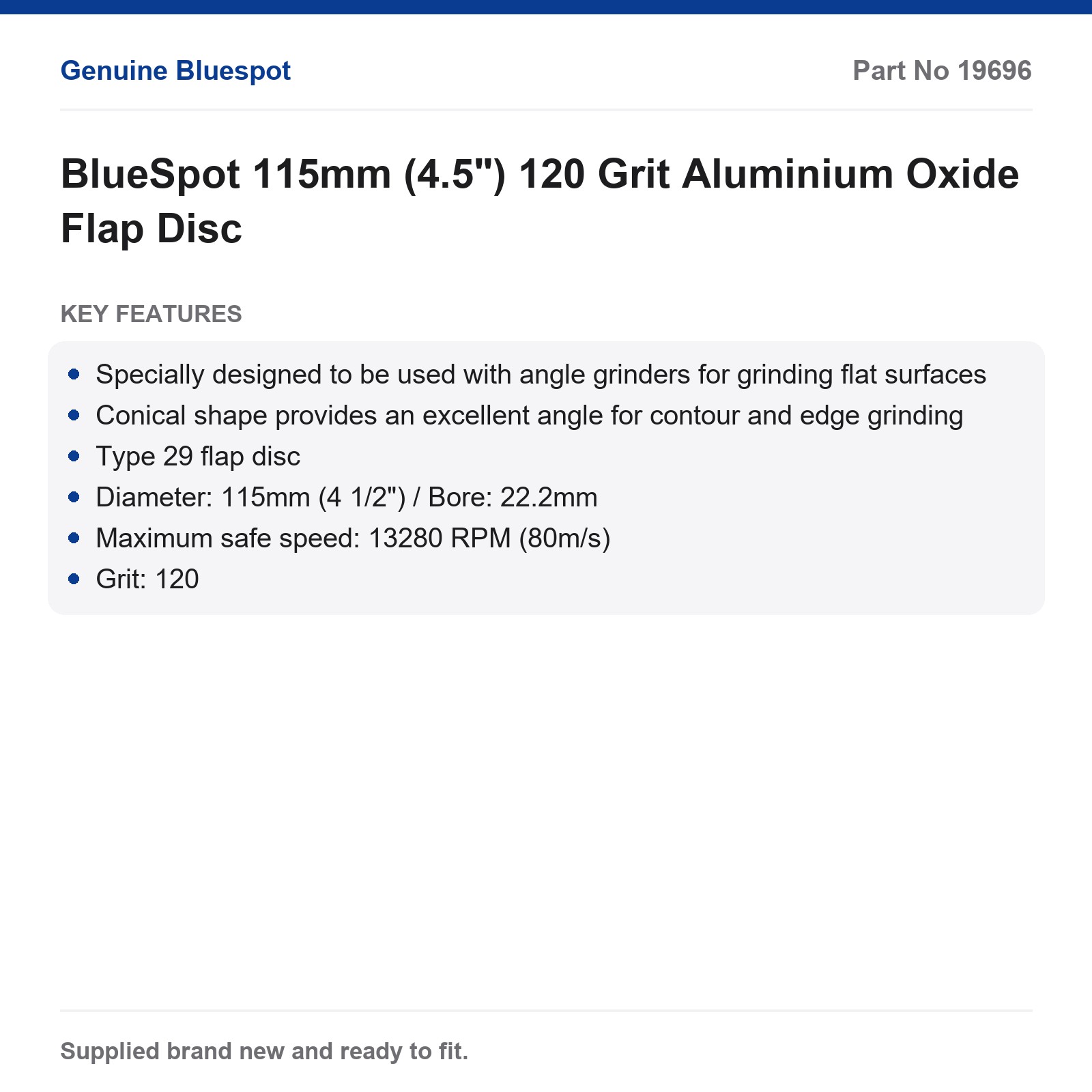 BlueSpot Angle Grinder Flap Disc 115mm (4.5") Aluminium Oxide 120 Grit - Image 3