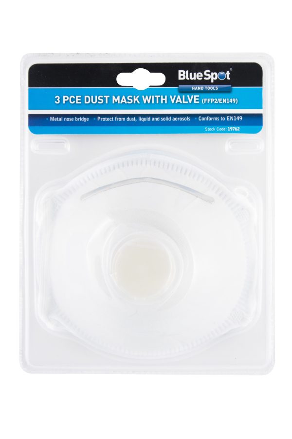 FFP2 Dust Mask Valved 3pc BlueSpot EN149 Dust Liquid Solid Aerosol
