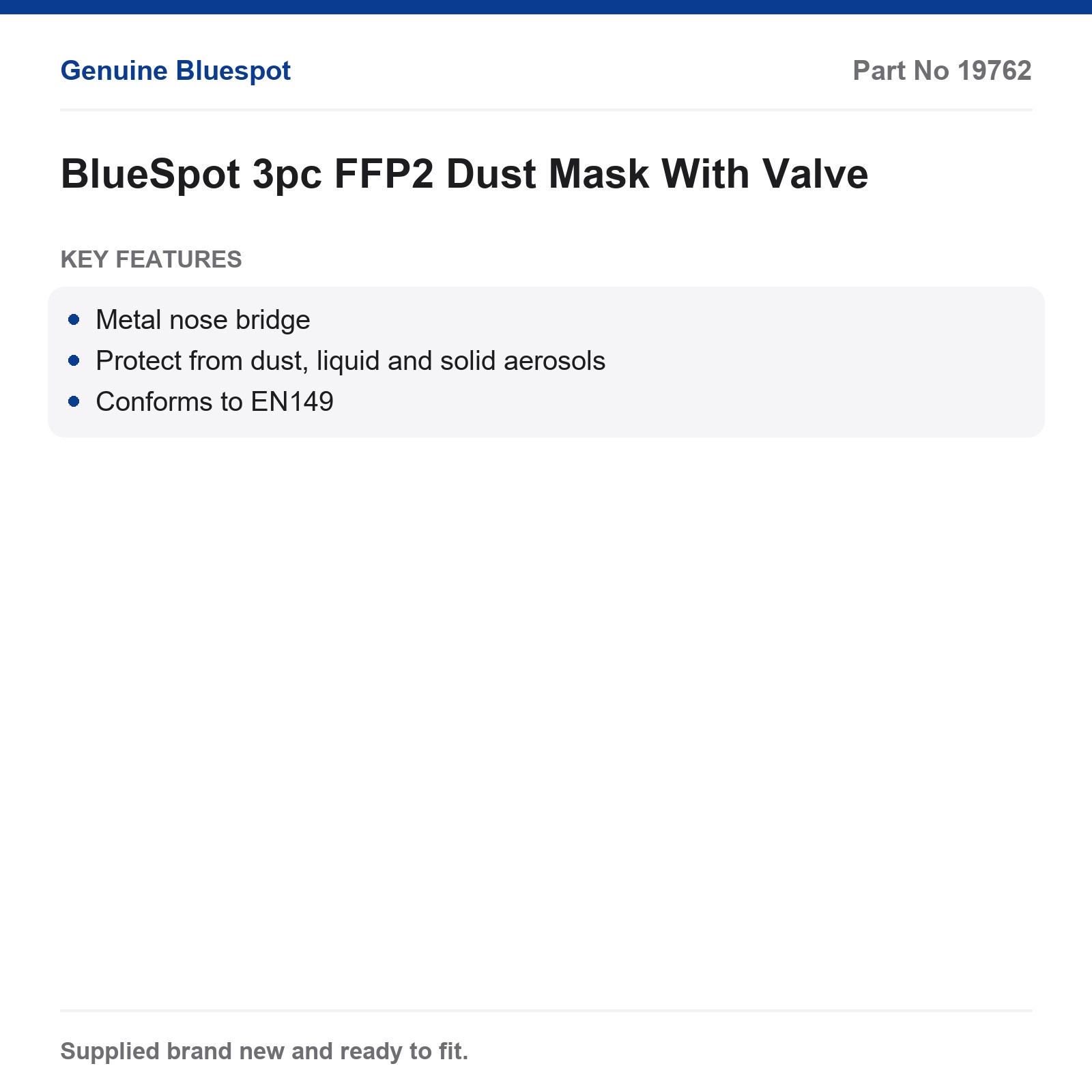 FFP2 Dust Mask Valved 3pc BlueSpot EN149 Dust Liquid Solid Aerosol - Image 4