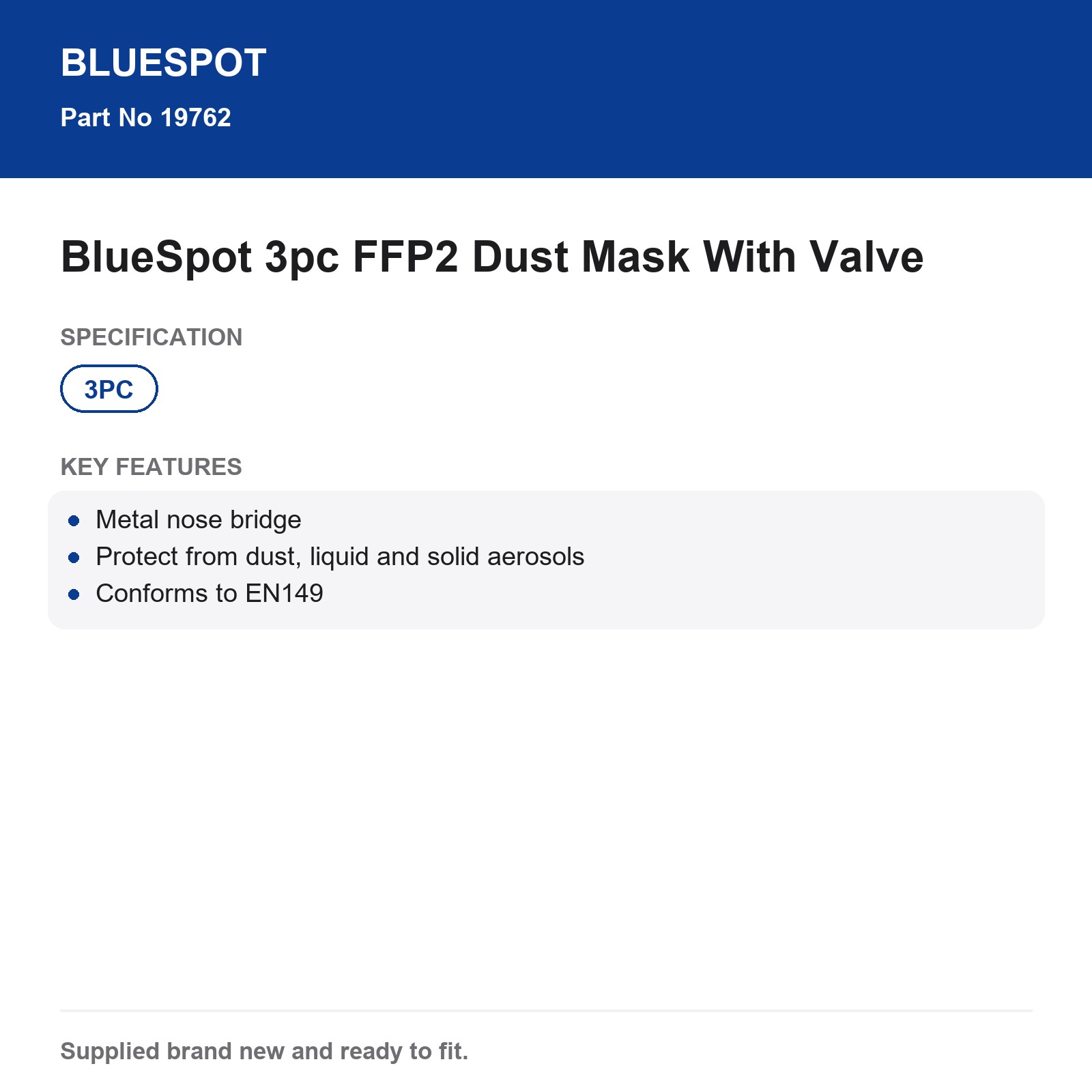 FFP2 Dust Mask Valved 3pc BlueSpot EN149 Dust Liquid Solid Aerosol - Image 5