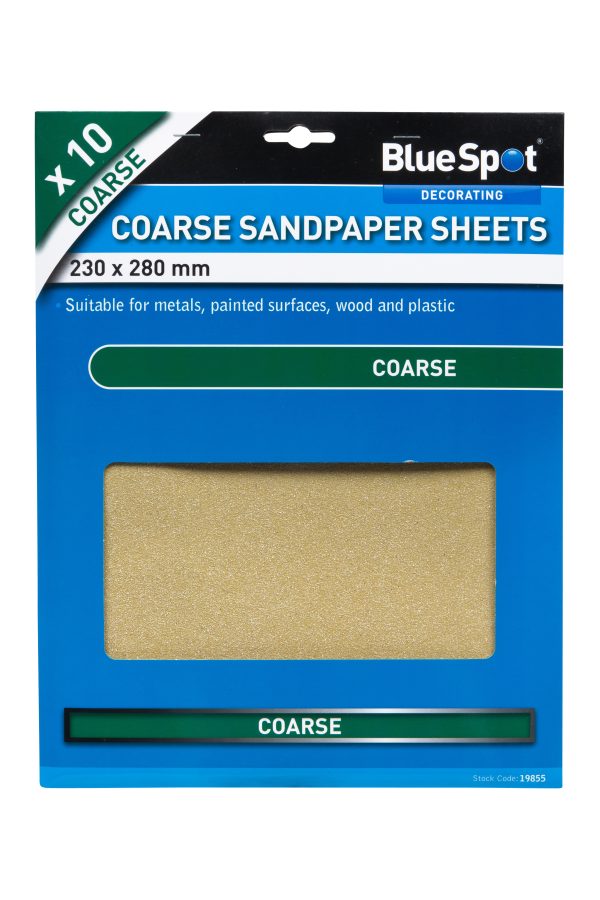 BlueSpot 10pc Coarse Sandpapers Metal Wood Plastic Paint Stripping