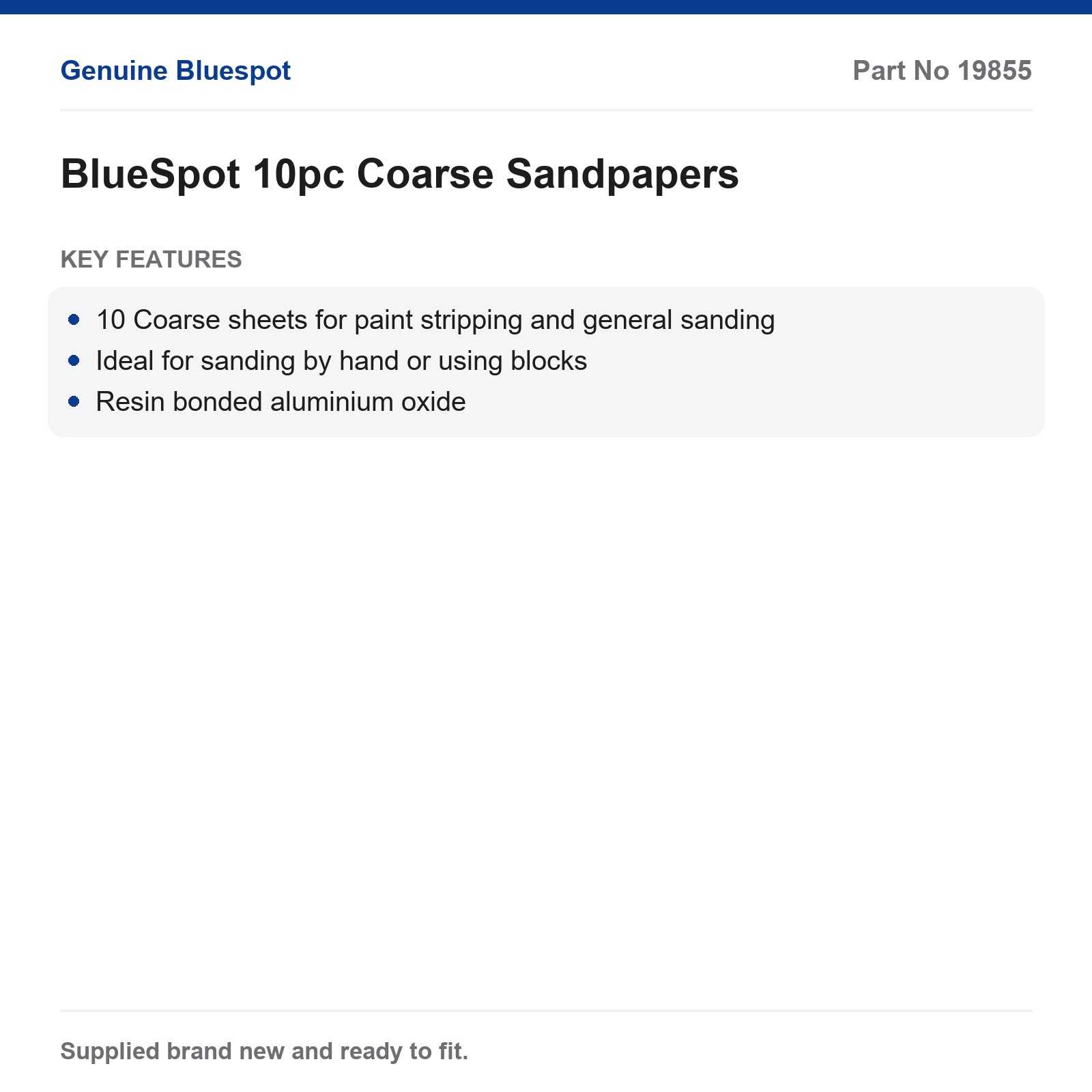 BlueSpot 10pc Coarse Sandpapers Metal Wood Plastic Paint Stripping - Image 3
