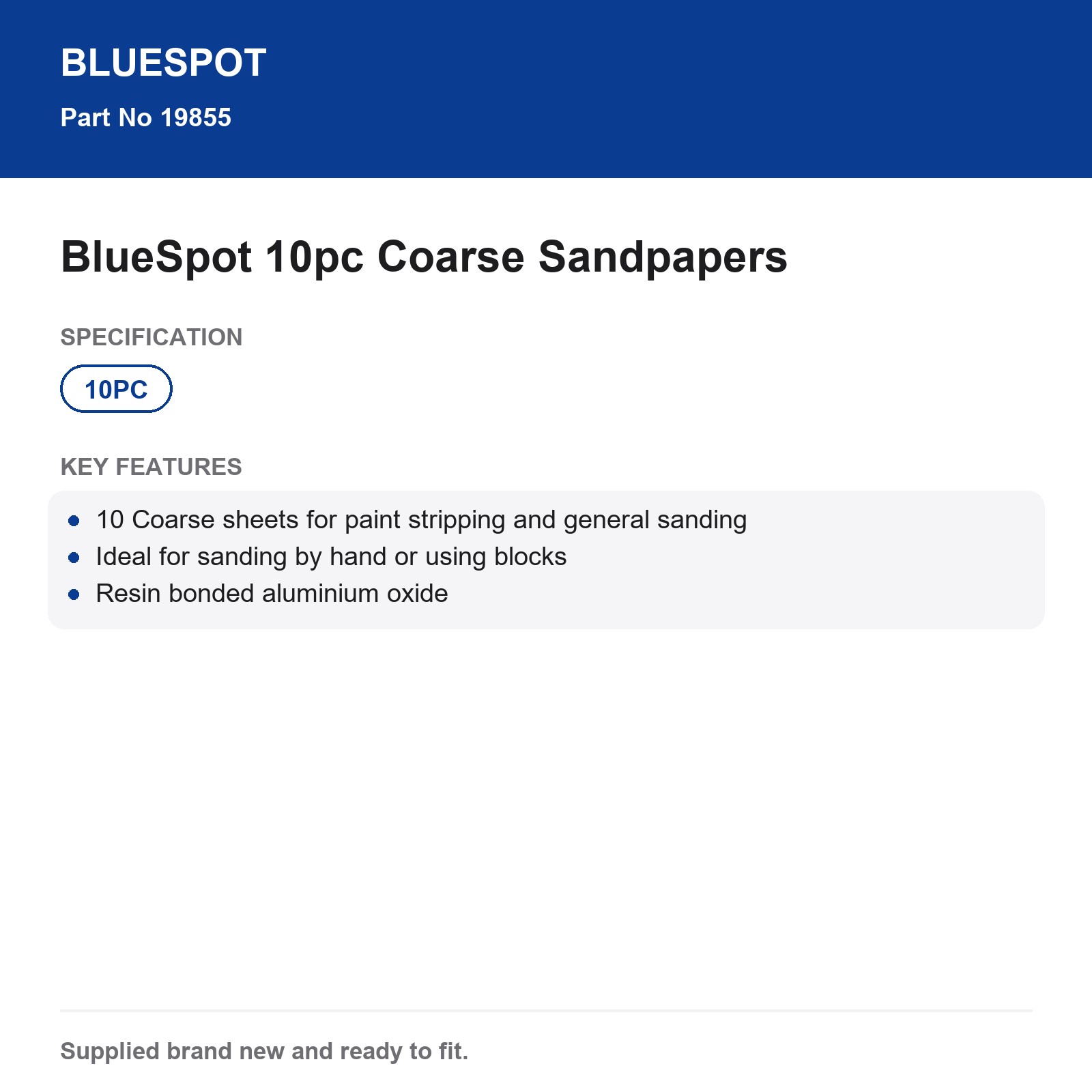 BlueSpot 10pc Coarse Sandpapers Metal Wood Plastic Paint Stripping - Image 4