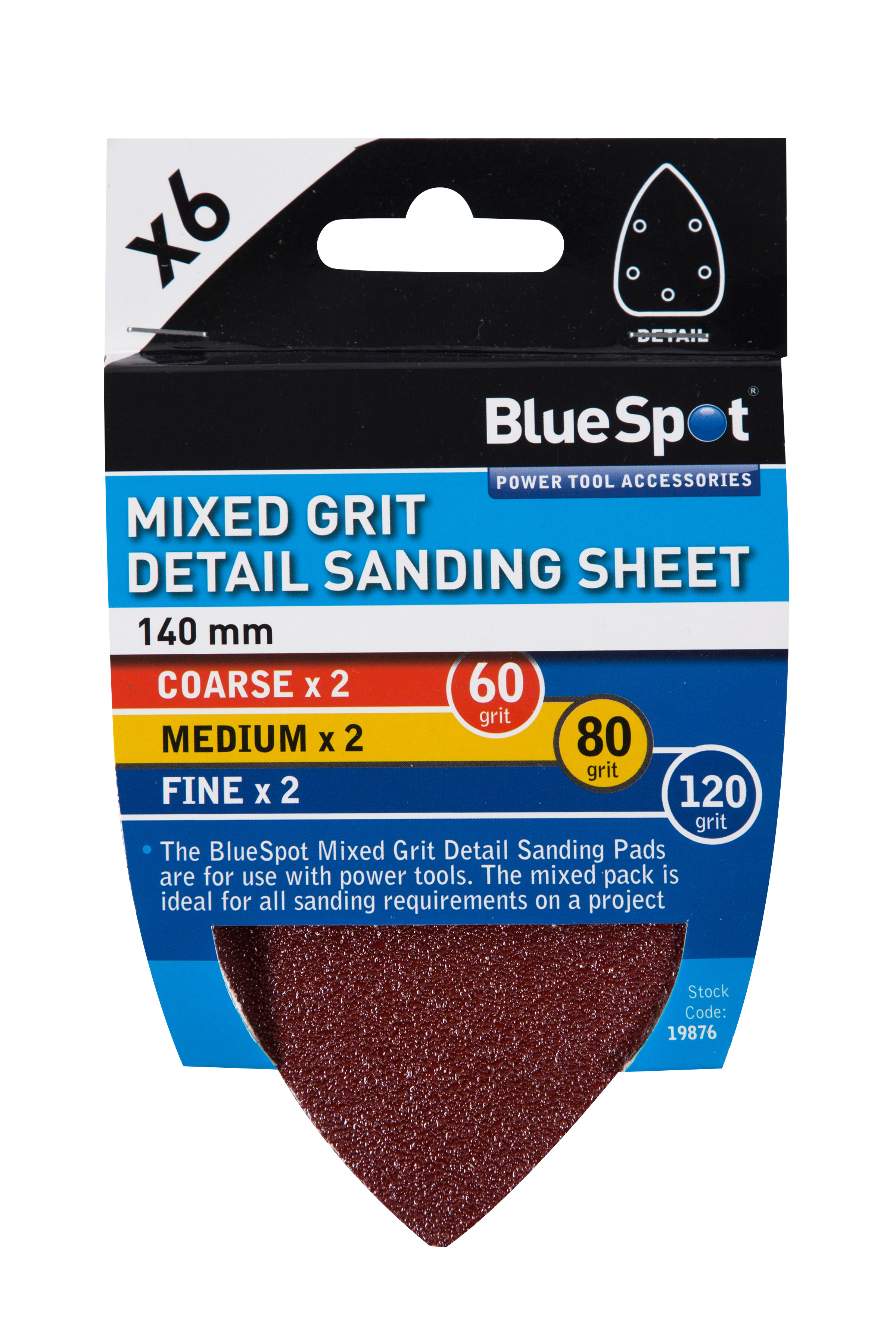 BlueSpot 6 Pack 140mm Mixed Grit Detail Sanding Sheets
