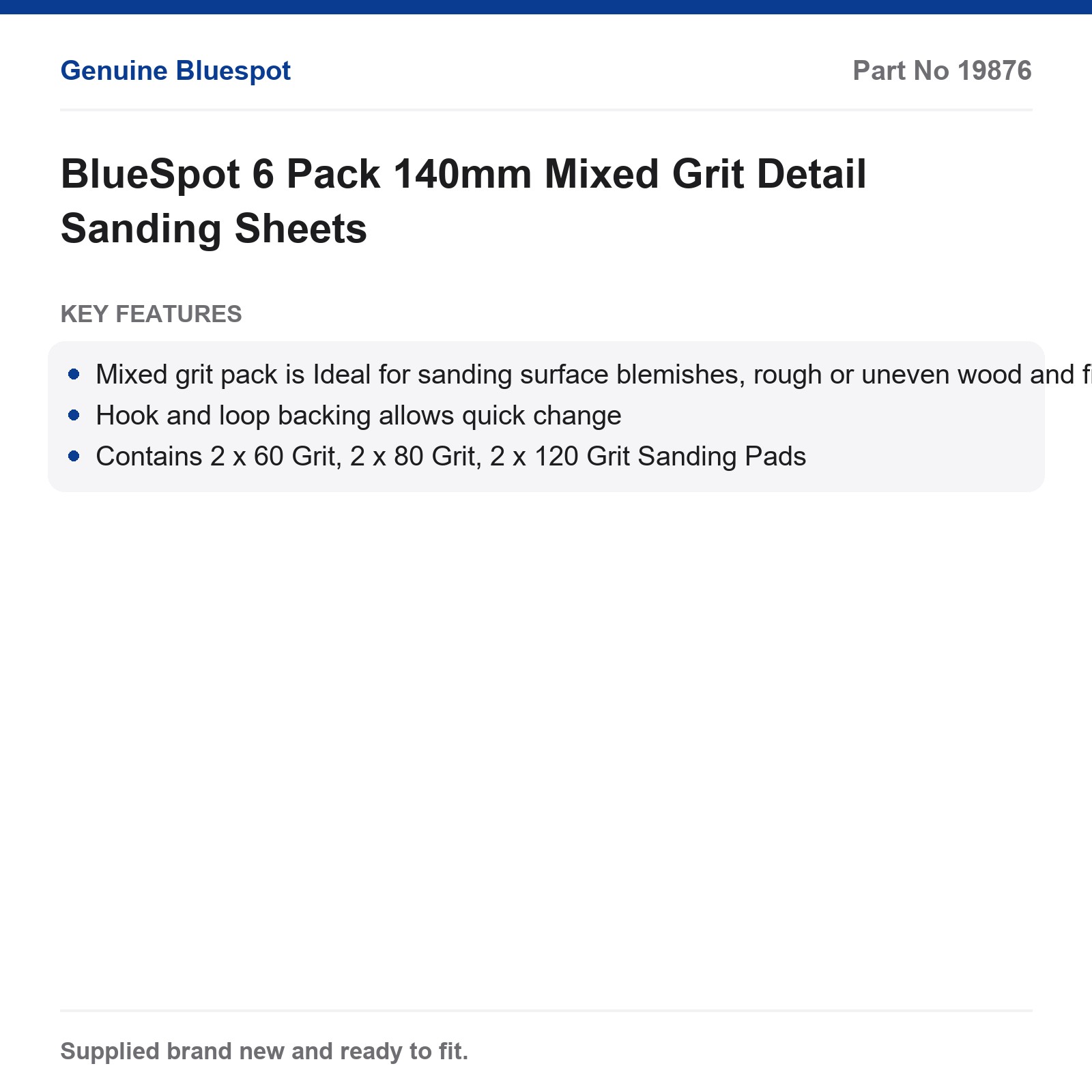 BlueSpot 6 Pack 140mm Mixed Grit Detail Sanding Sheets - Image 2