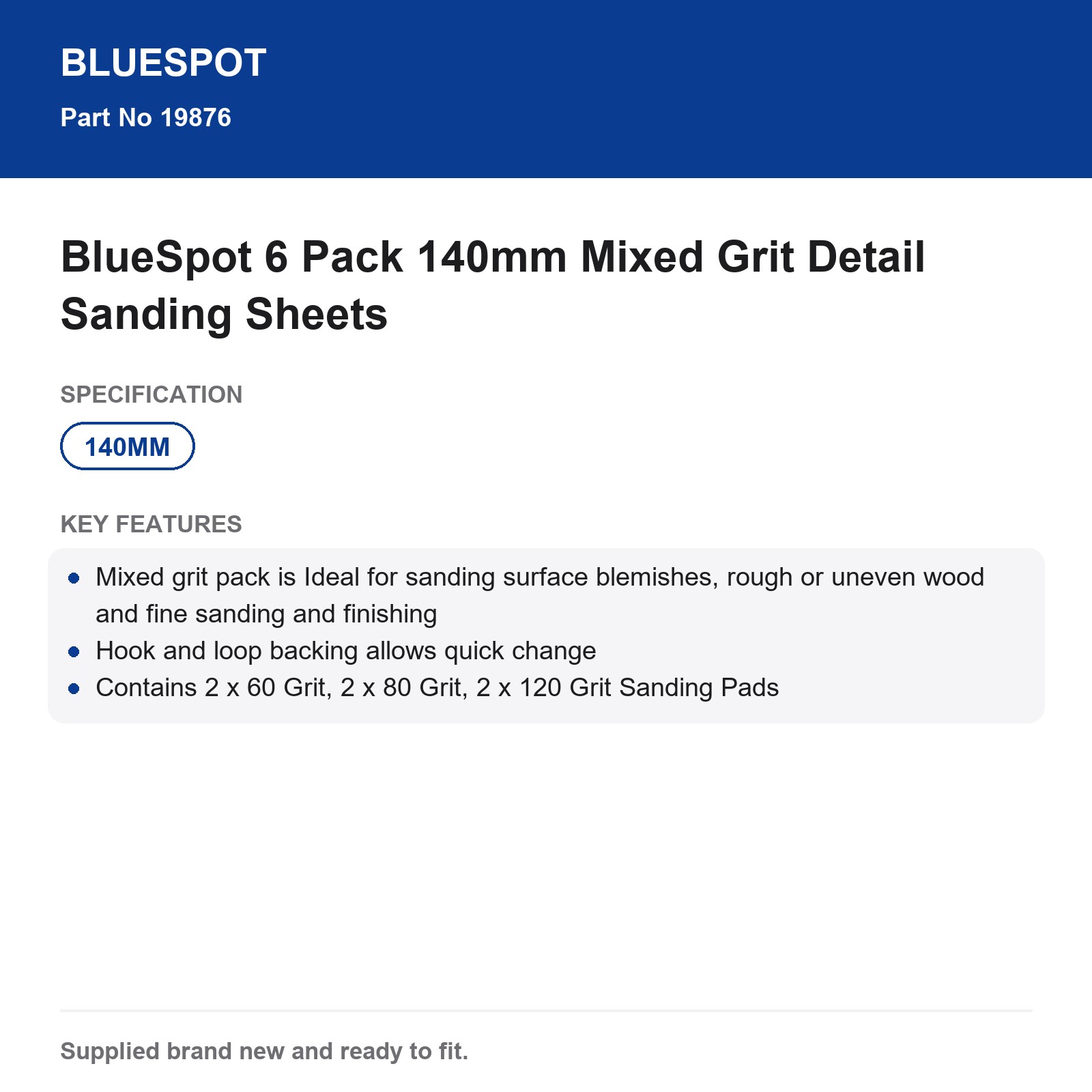 BlueSpot 6 Pack 140mm Mixed Grit Detail Sanding Sheets - Image 3