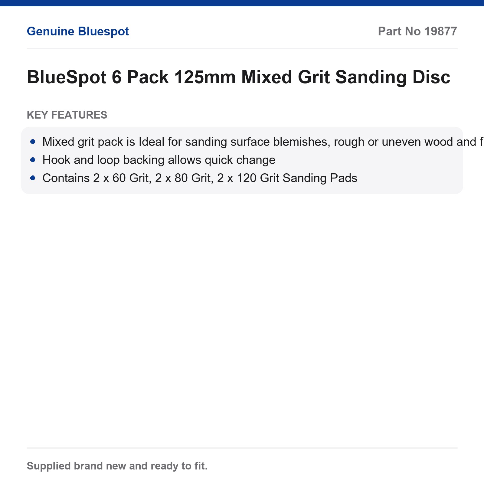 Bluespot 6pk 125mm Hook & Loop Sanding Discs 60 80 120 Grit Wood Metal Paint - Image 3