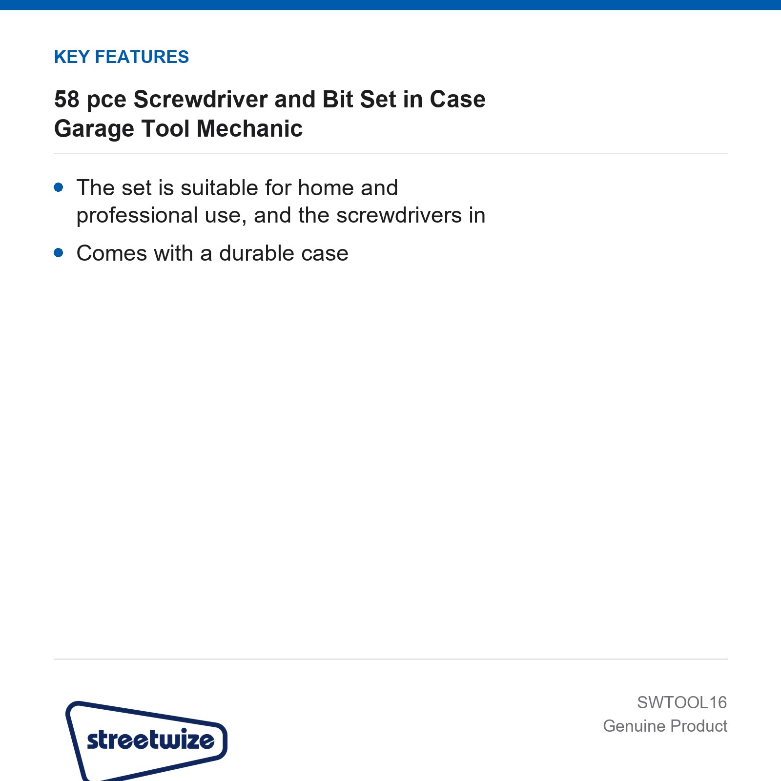 Streetwize 58 pce Screwdriver Bit Set in Case Garage Mechanic Workshop - Image 4