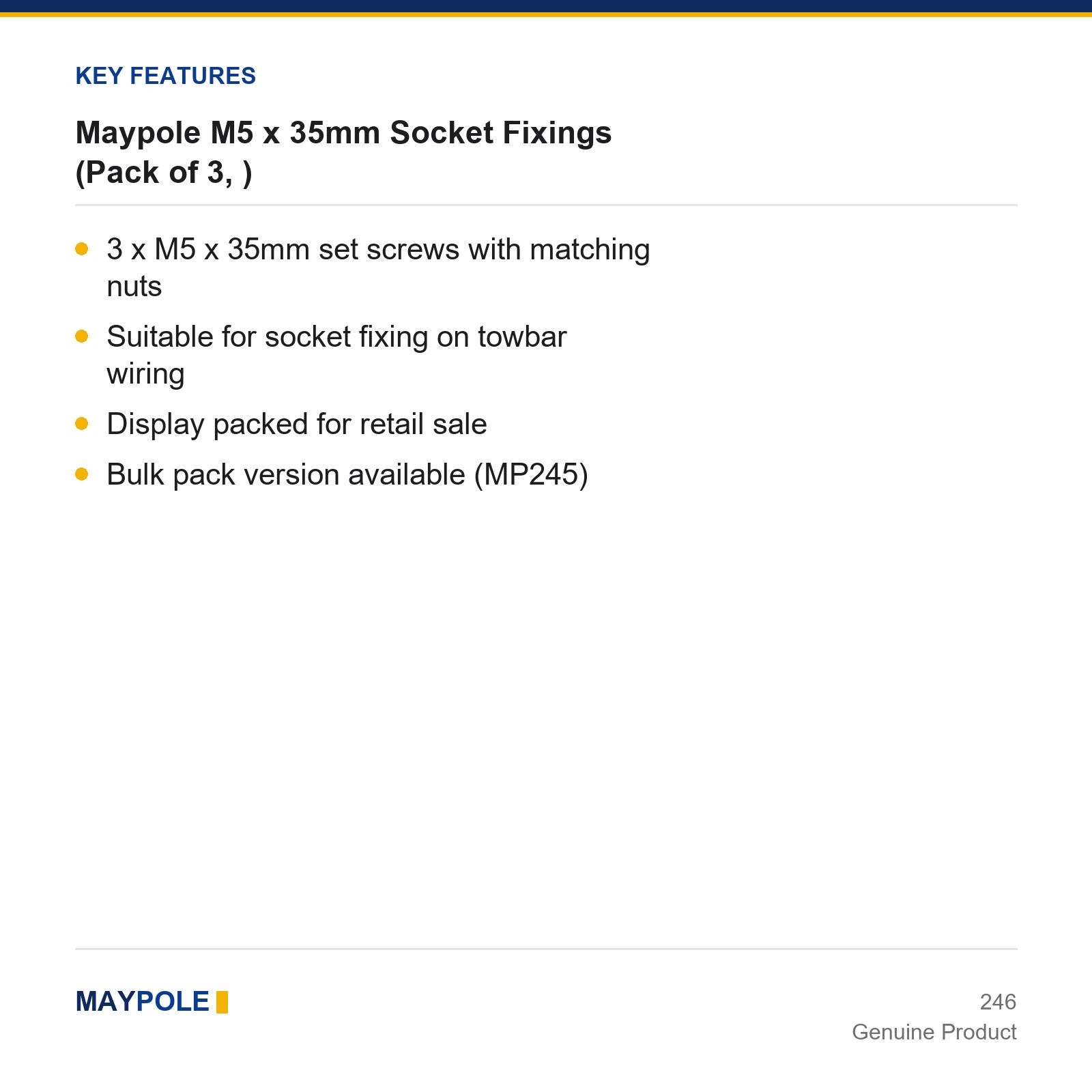 Trailer Towbar Socket Fixings M5x35mm Screws Nuts Maypole 3 Pack - Image 2