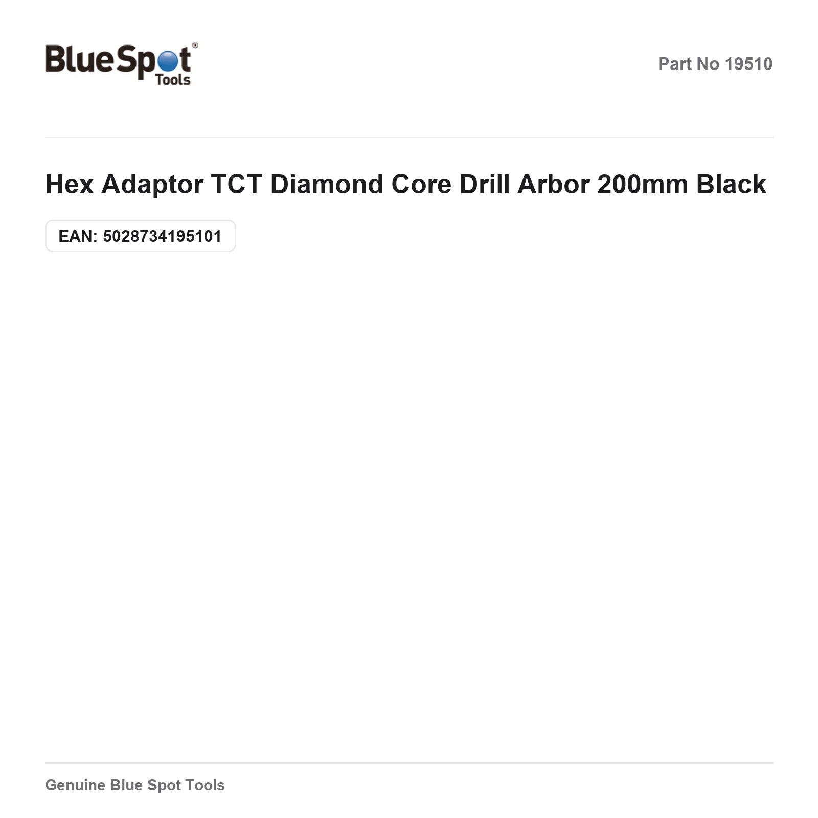 Diamond Core Drill Arbor Hex Adaptor BlueSpot TCT 200mm Black - Image 2