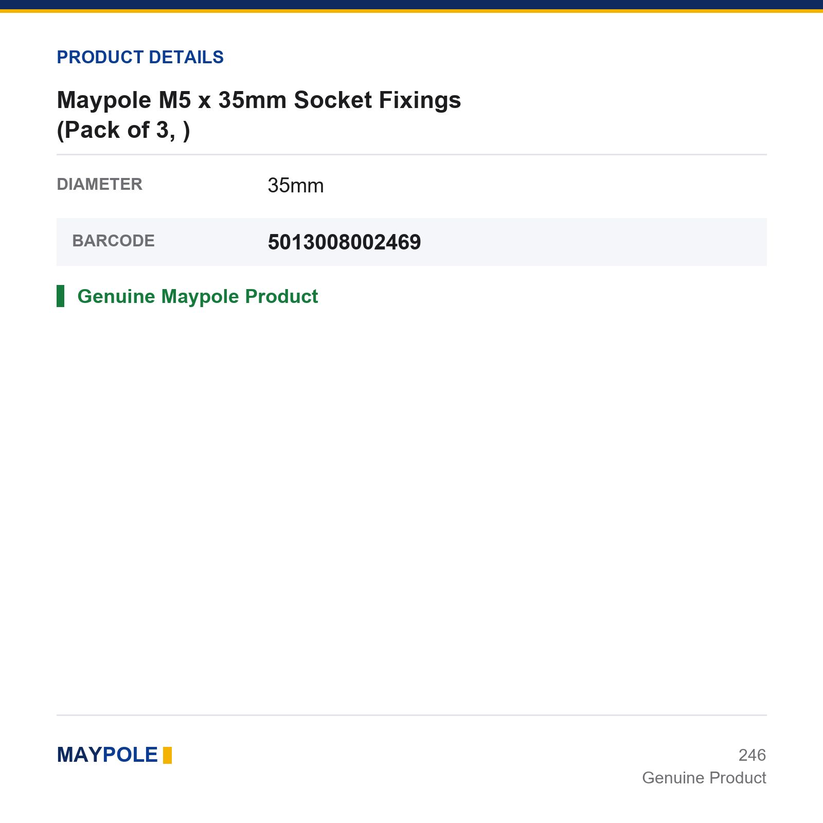 Trailer Towbar Socket Fixings M5x35mm Screws Nuts Maypole 3 Pack - Image 3