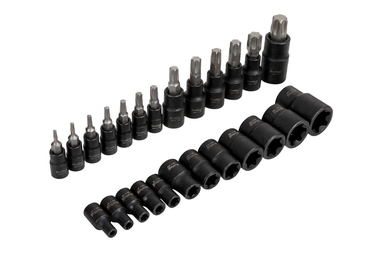 Bluespot 25pc Torx Bit & E Socket Set 1/4" 3/8" 1/2" Chrome Vanadium S2 Tray - Image 2