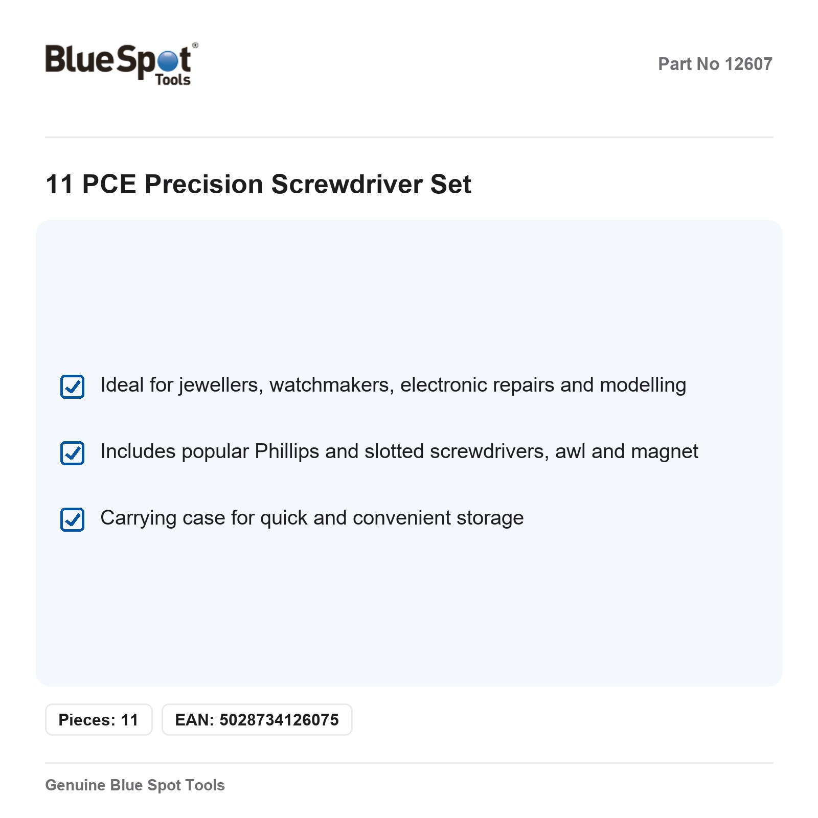 Precision Screwdriver Set BlueSpot 11pc Magnetic Case - Image 3