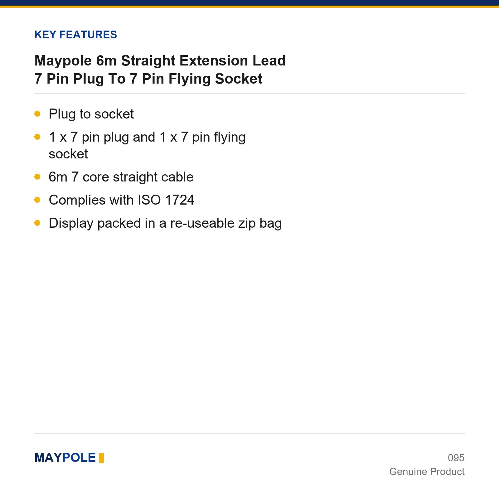 Maypole 7 Pin Trailer Extension Lead 6m Plug to Flying Socket - Image 3