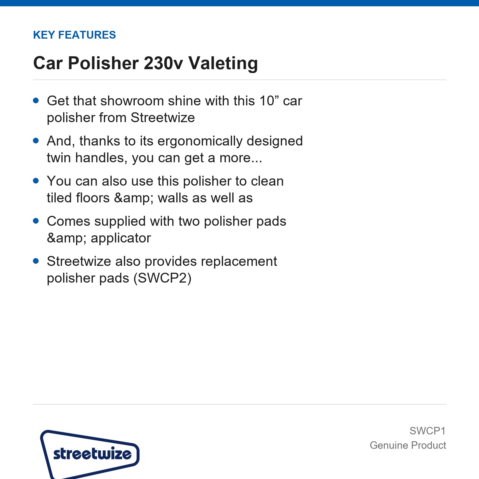 Streetwize 10" Car Polisher 230v Valeting Van Detailing Interior Exterior - Image 4