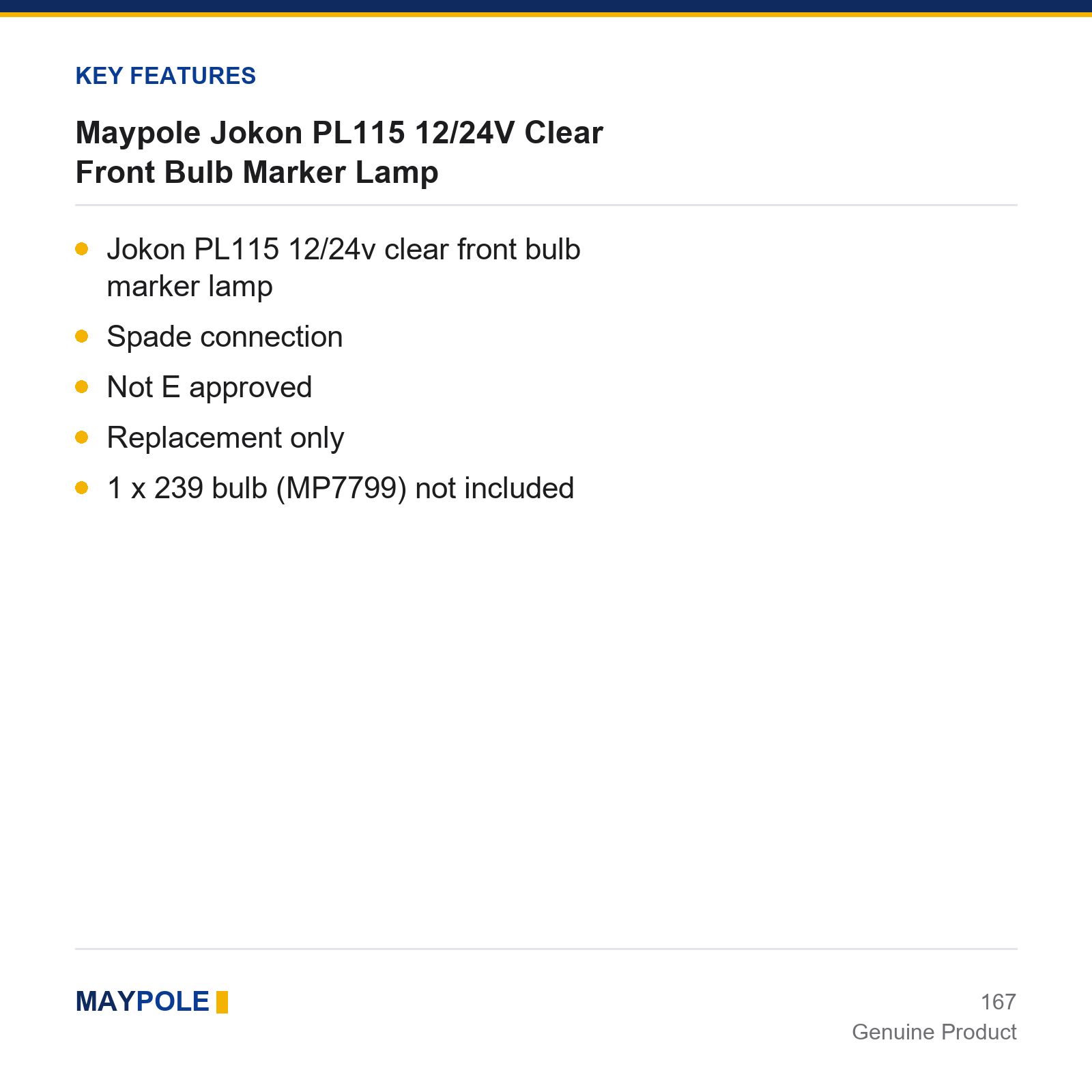 Maypole Jokon PL115 Clear Front Bulb Marker Lamp 12/24V Trailer Truck Lorry - Image 3