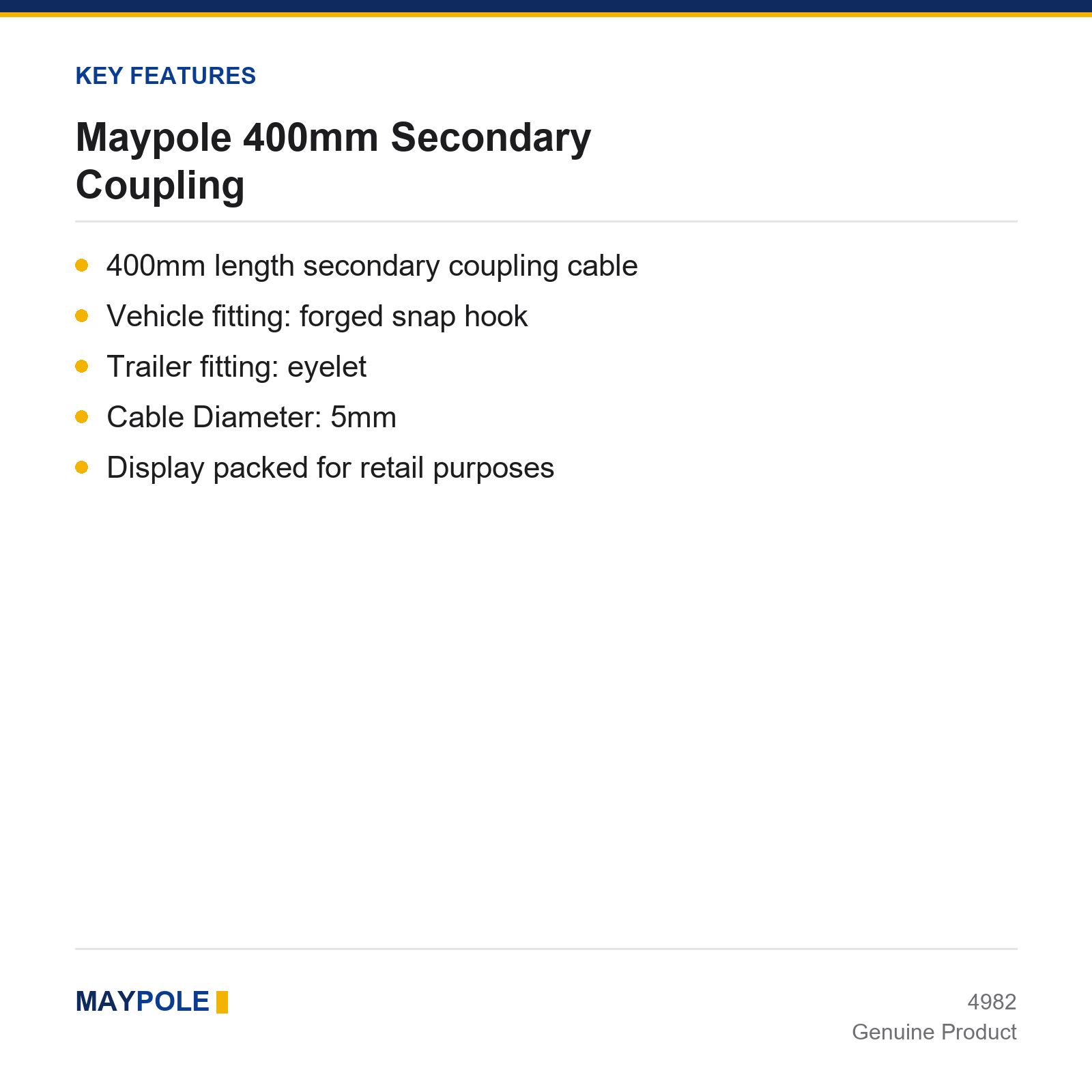 Maypole 400mm Secondary Coupling Cable Car Caravan Trailer Towbar Towing - Image 4