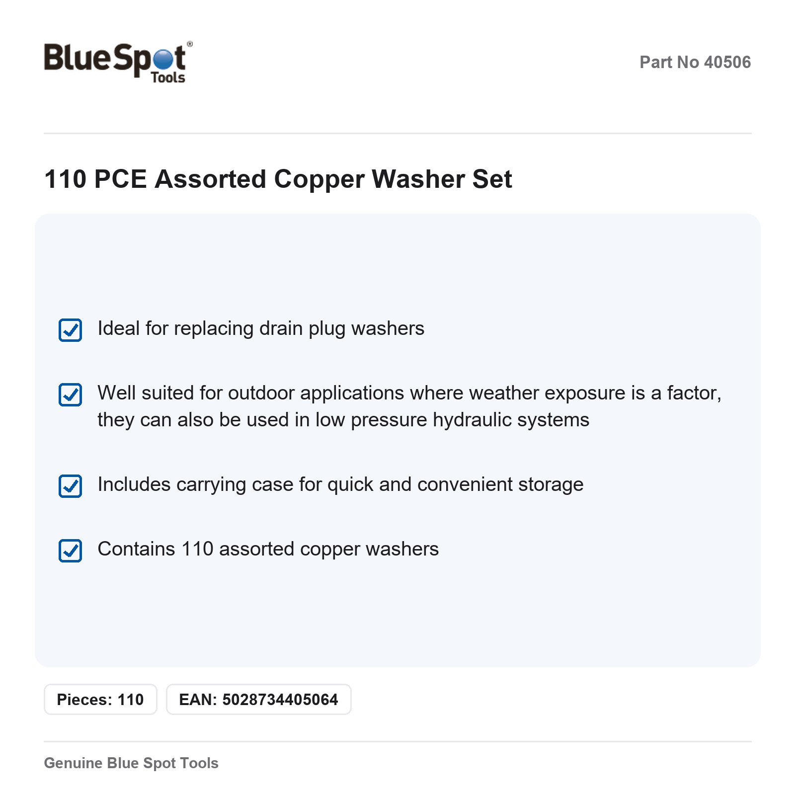 BlueSpot 110pc Assorted Copper Washer Set Kit Fixings Case - Image 3