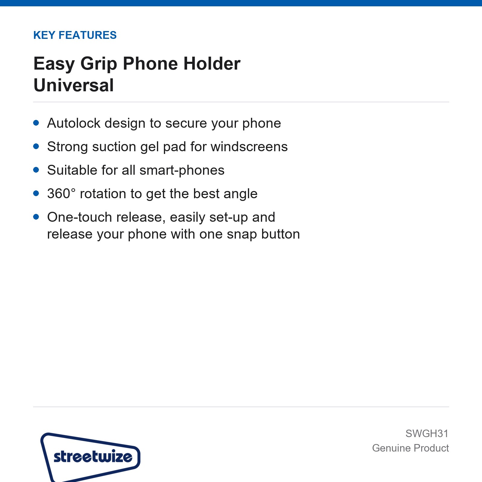 Streetwize Universal Car Phone Holder Easy Grip Van Windscreen - Image 4
