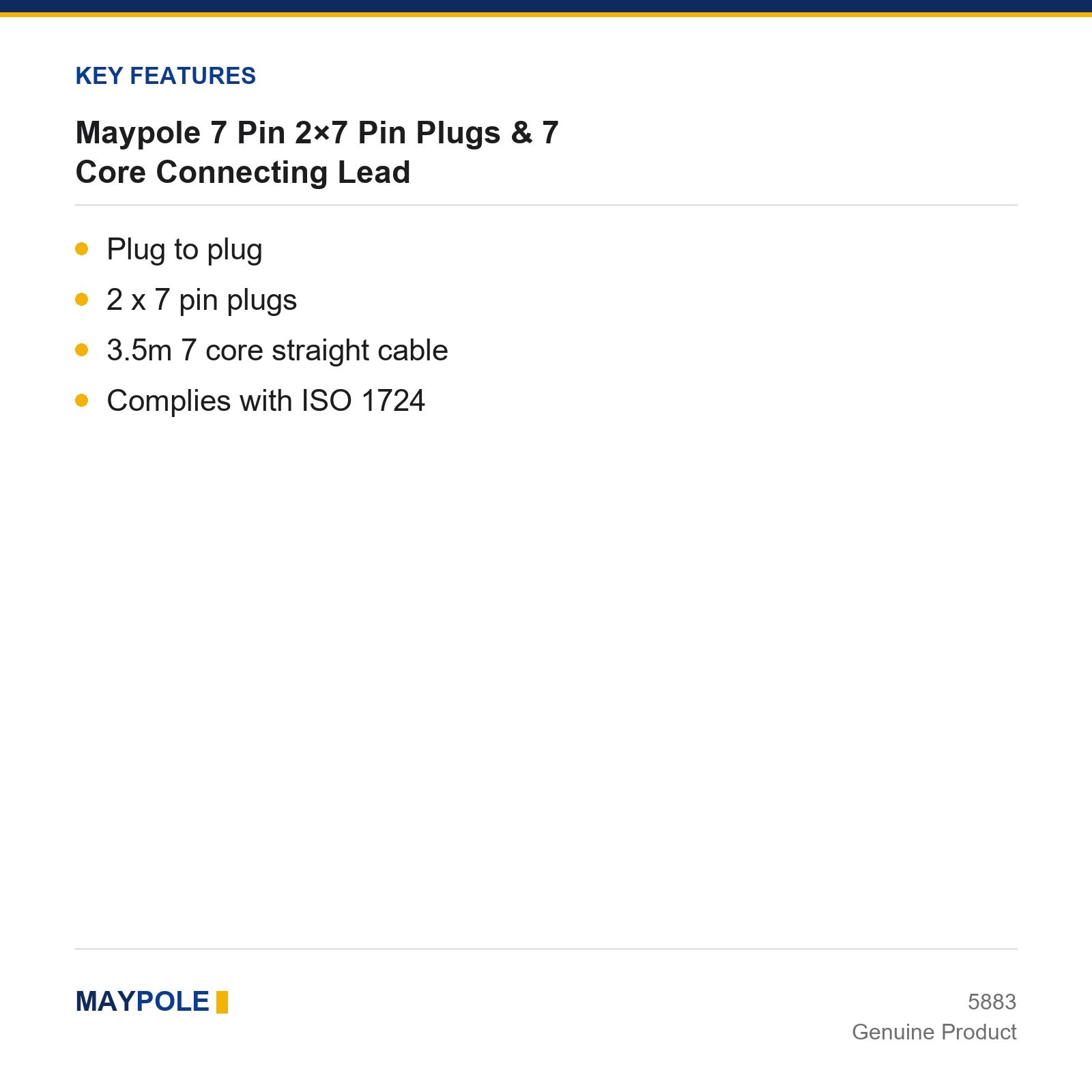 Maypole 2x7 Pin Plugs 7 Core Connecting Lead Trailer Towing Towbar - Image 2