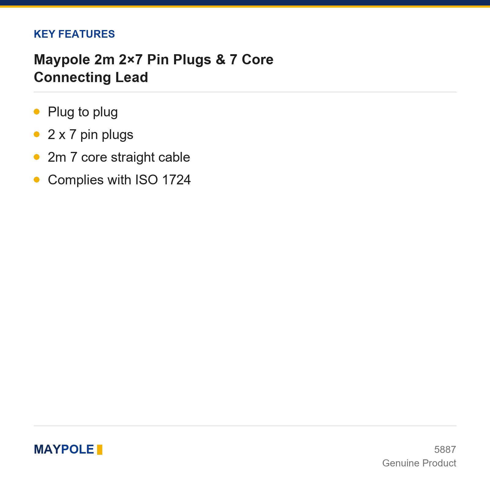 Maypole 2m 2x7 Pin Plugs 7 Core Connecting Lead Trailer Caravan - Image 2