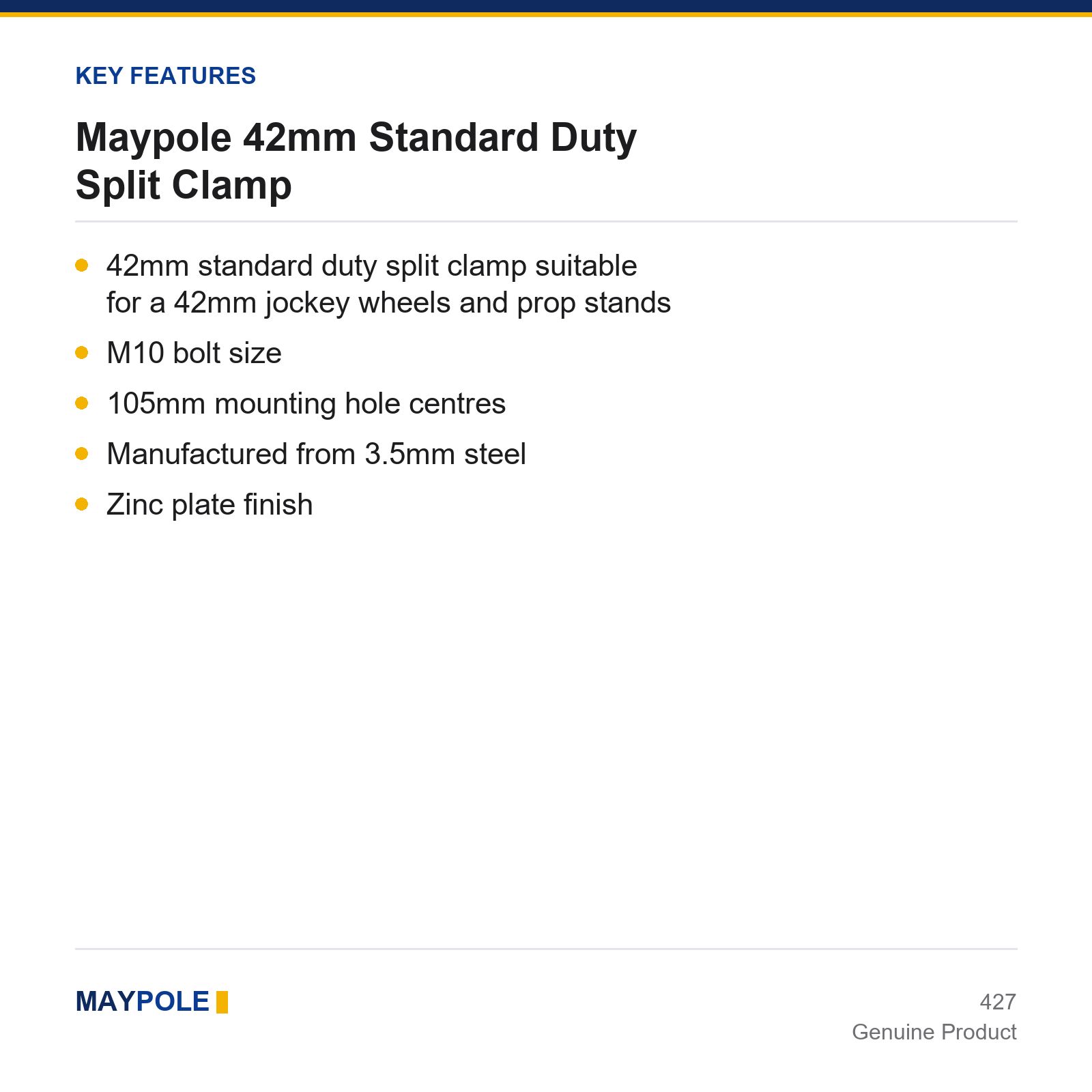 Maypole 42mm Standard Duty Split Clamp for Trailer Caravan Jockey Wheel - Image 2
