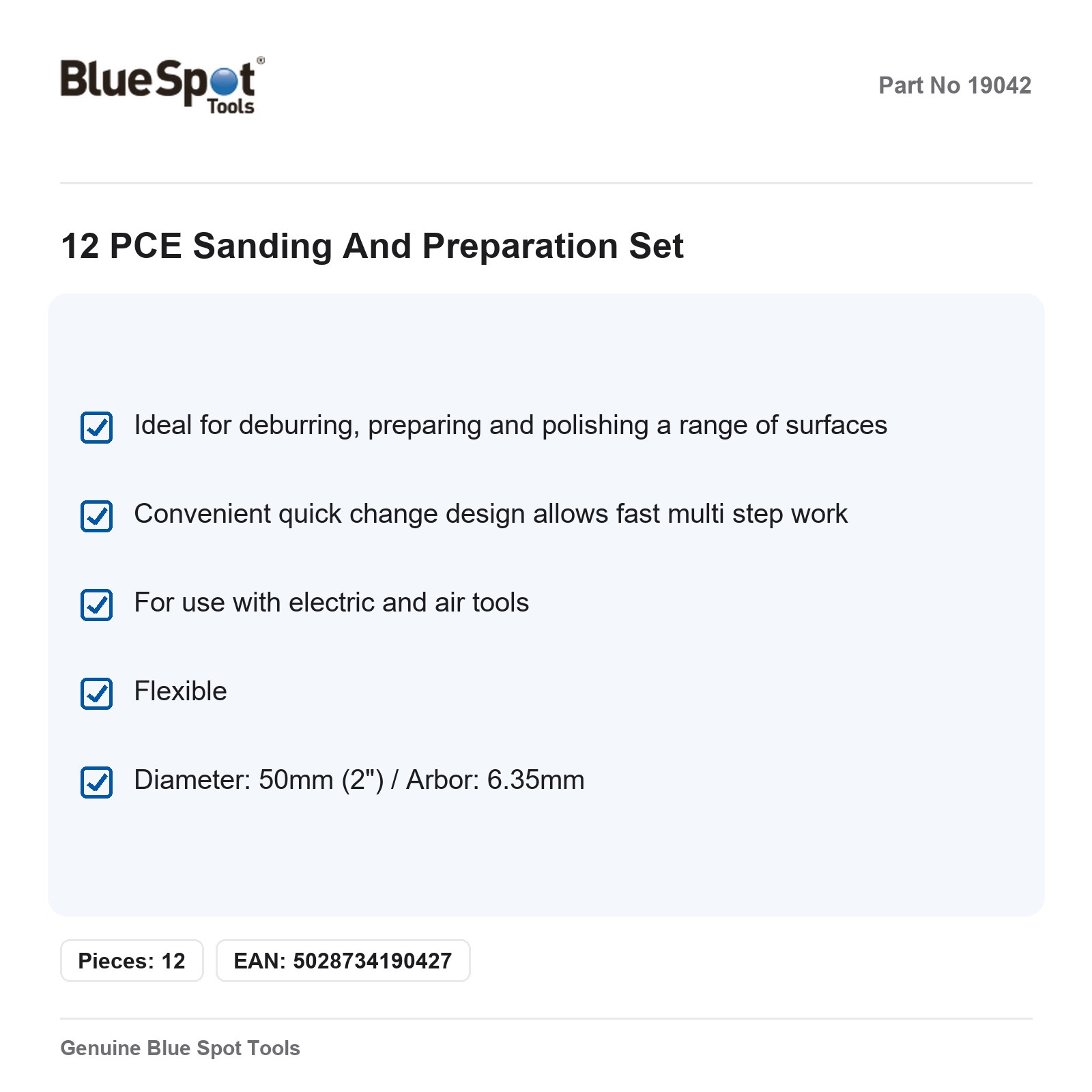 BlueSpot 12pc Sanding Preparation Discs Set 50mm 2" Quick Change - Image 3