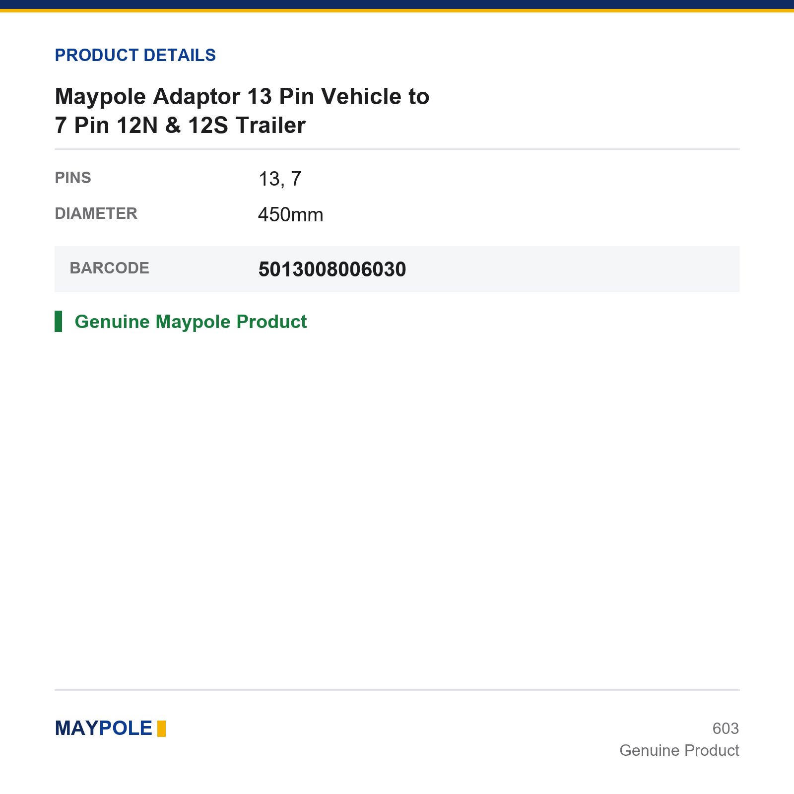 Maypole Adaptor Lead 13 Pin Vehicle to 7 Pin 12N & 12S Trailer Towing Caravan - Image 3