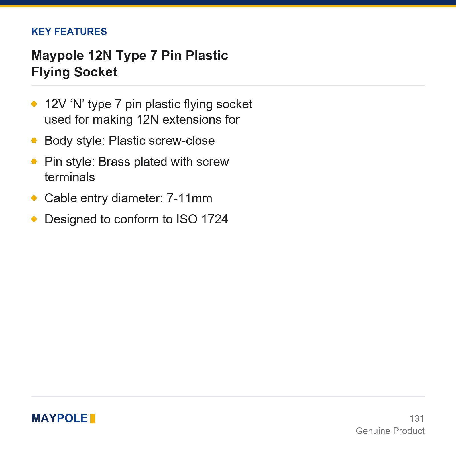Maypole 12N Type 7 Pin Plastic Flying Socket Trailer Caravan Towbar - Image 3