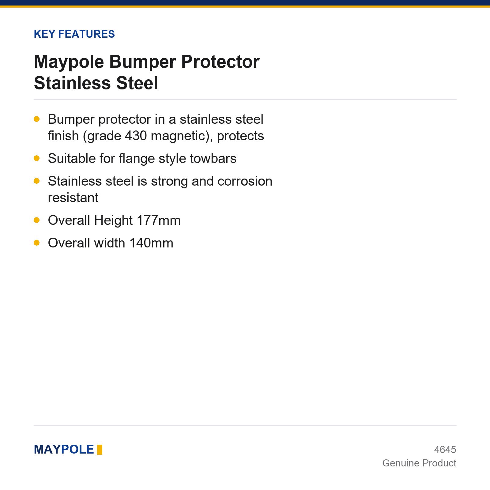 Maypole Stainless Steel Towbar Bumper Protector Trailer Caravan - Image 3