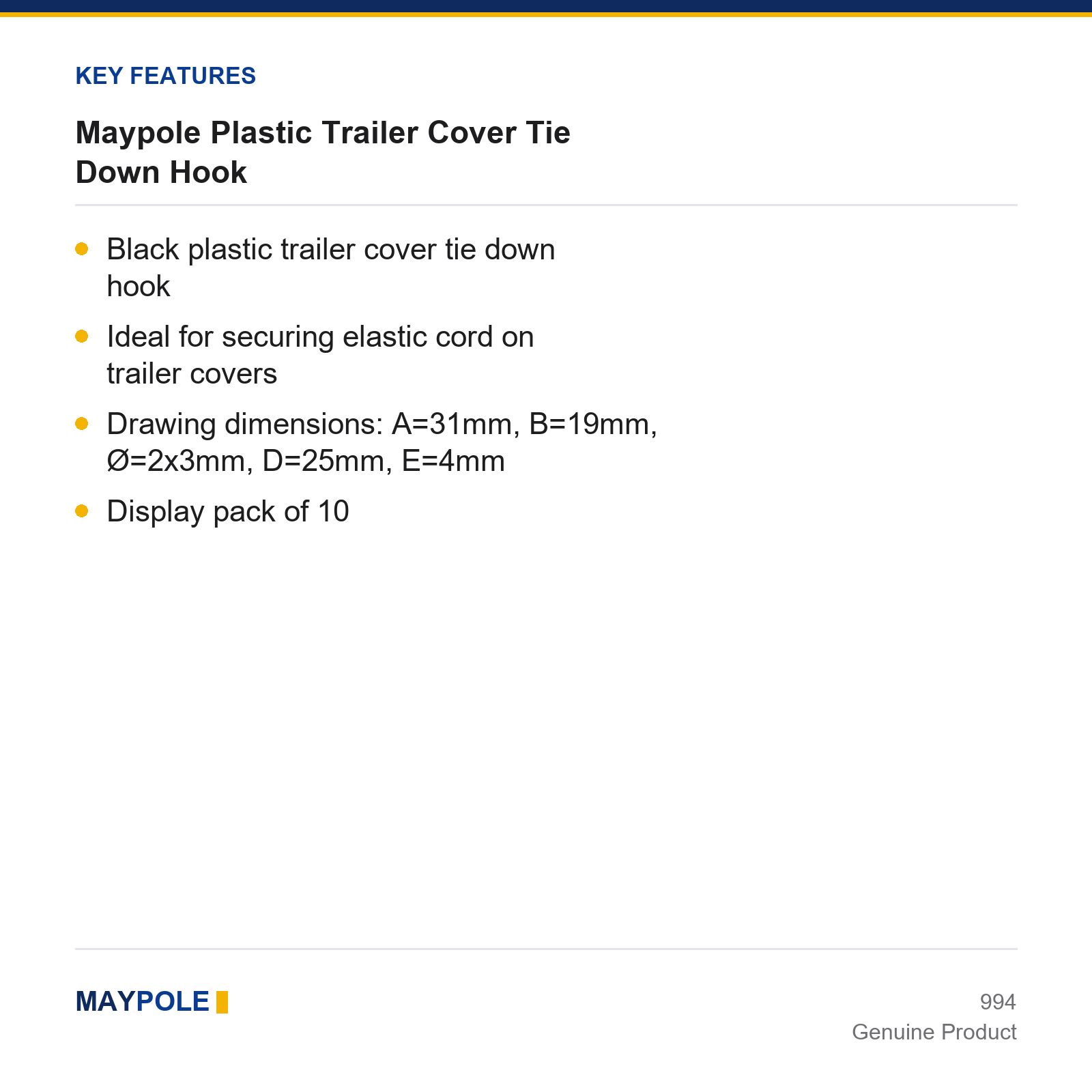 Maypole Plastic Trailer Cover Tie Down Hook Heavy Duty - Image 4