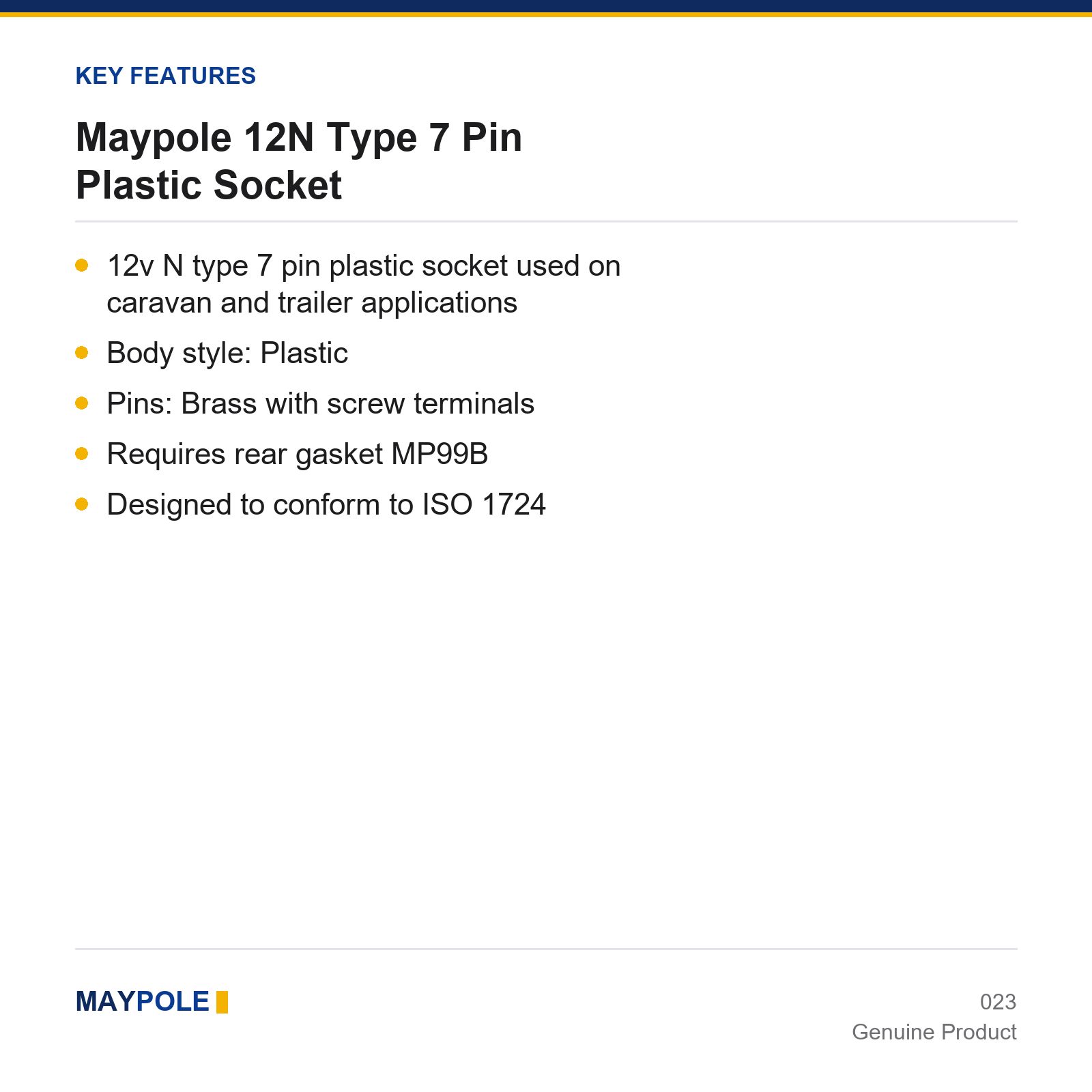 Maypole 12N Type 7 Pin Plastic Trailer Caravan Towbar Socket - Image 4