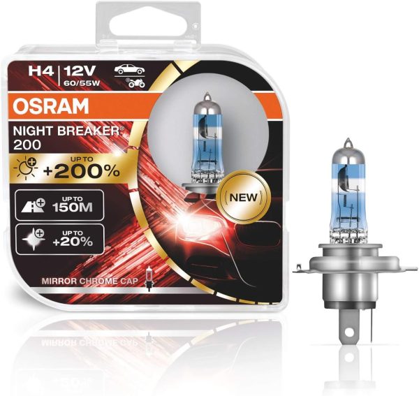 Osram Night Breaker 200% H4 Halogen Headlight Bulbs Pair 12V Upgrade
